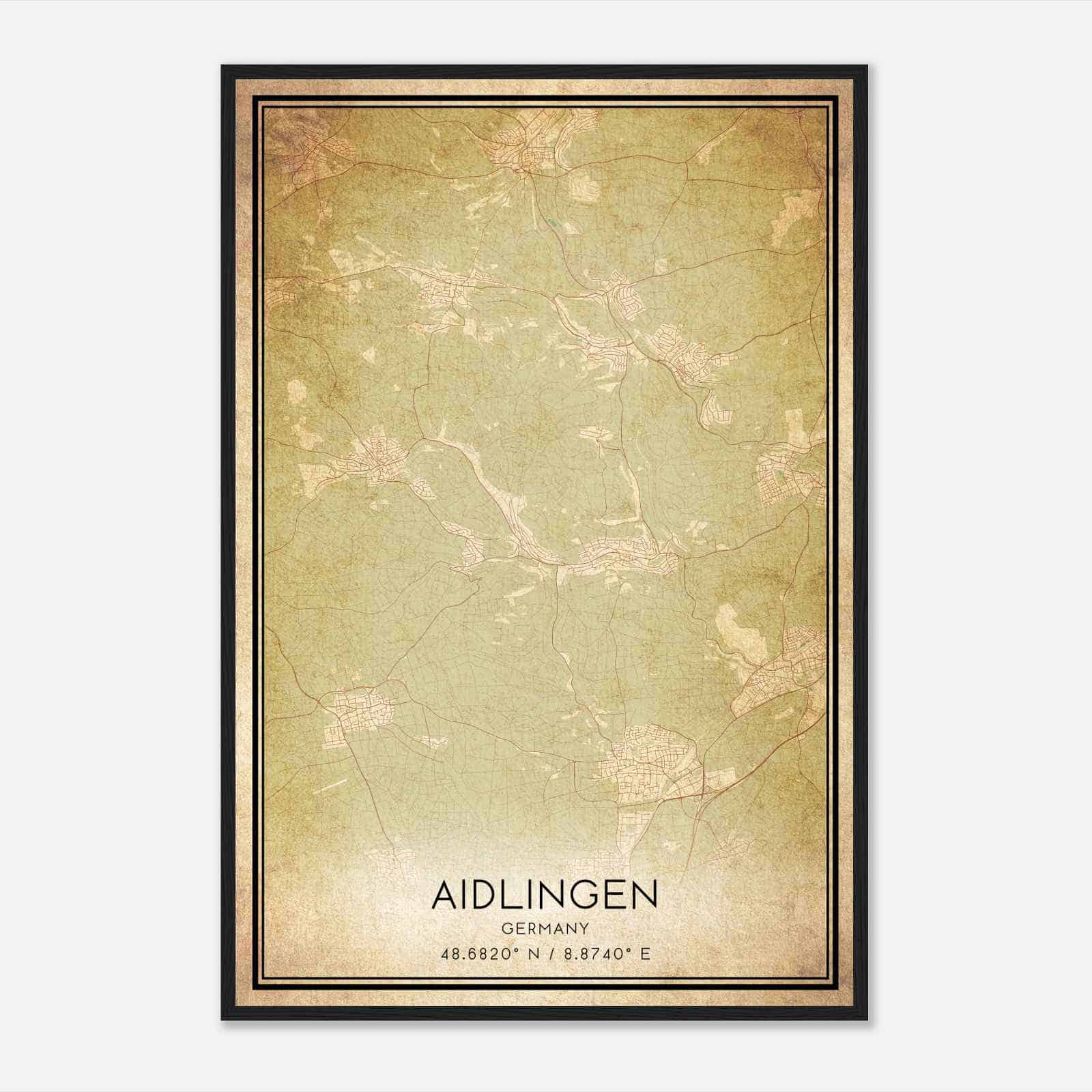 Vintage Aidlingen Germany Map Poster, Aidlingen City Road Wall Art Print