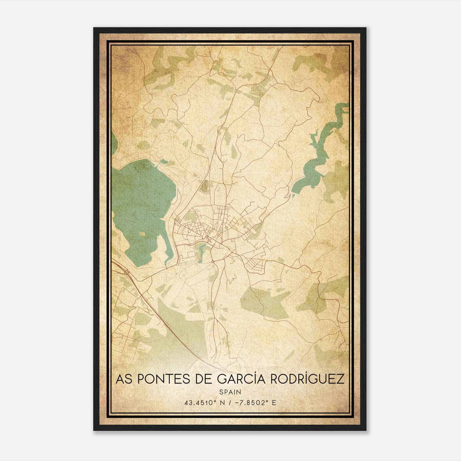 Vintage Puentes de Garcia Rodriguez Spain Map Poster, Puentes de Garcia Rodriguez City Road Wall Art Print