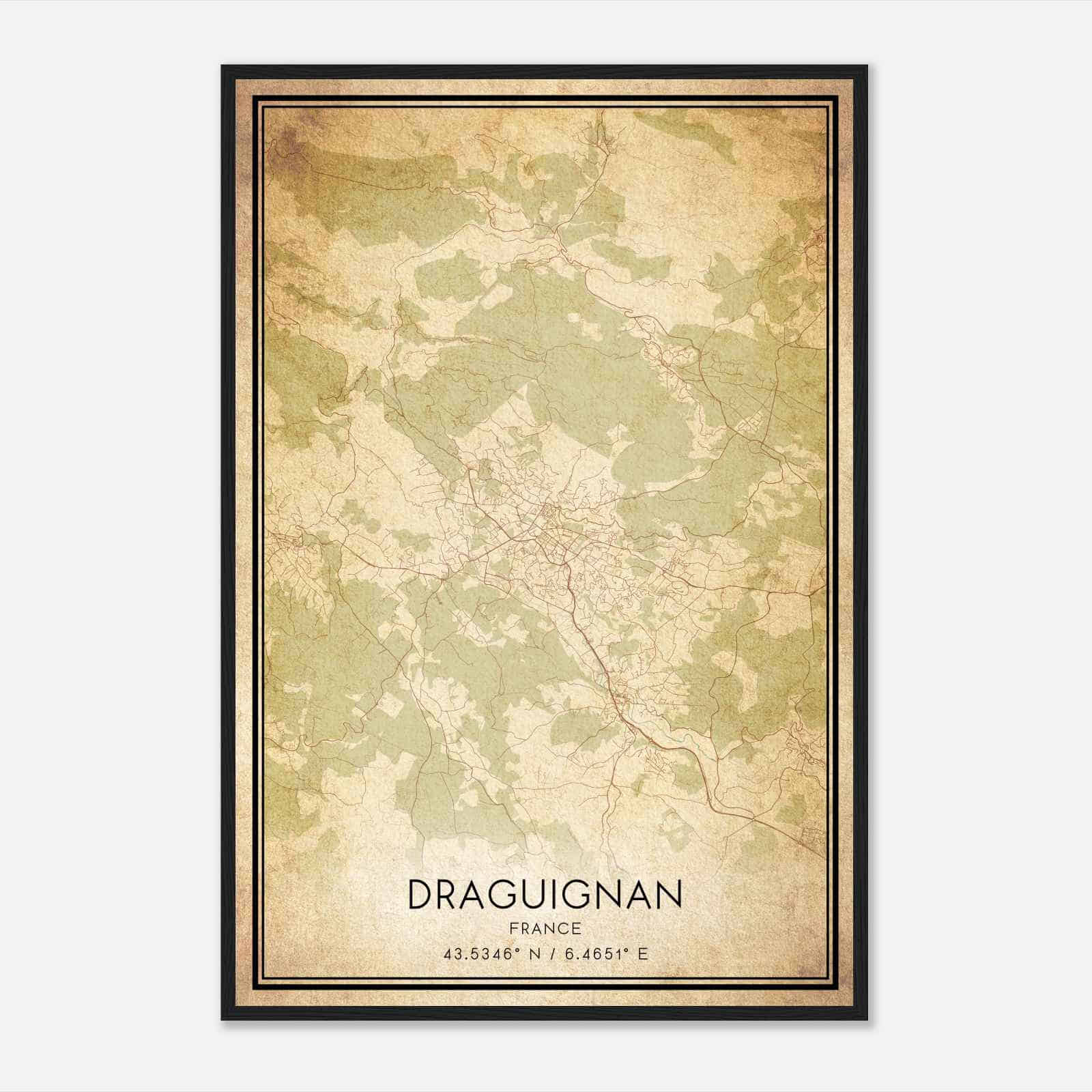 Vintage Draguignan France Map Poster, Draguignan City Road Wall Art Print