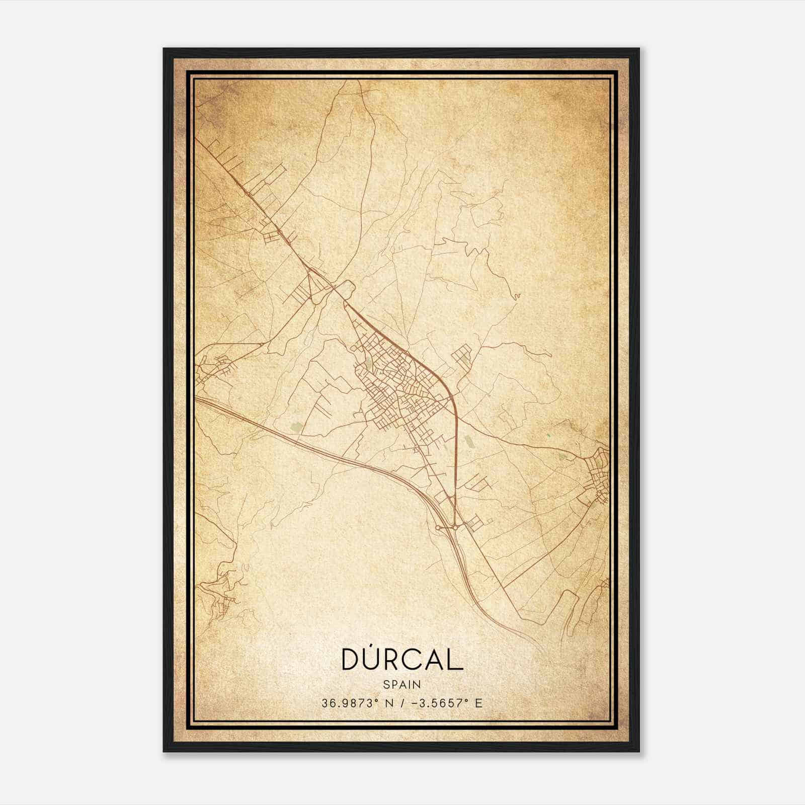 Vintage Durcal Spain Map Poster, Durcal City Road Wall Art Print