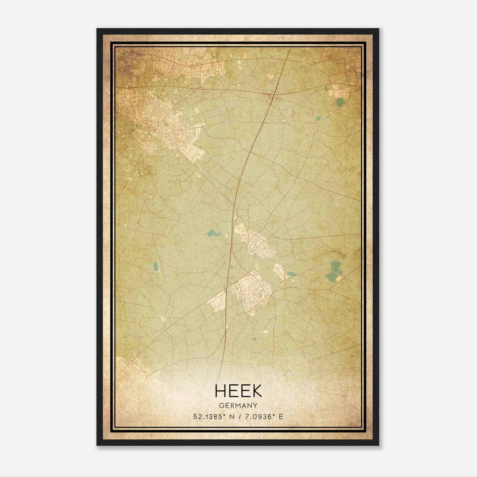 Vintage Heek Germany Map Poster, Heek City Road Wall Art Print