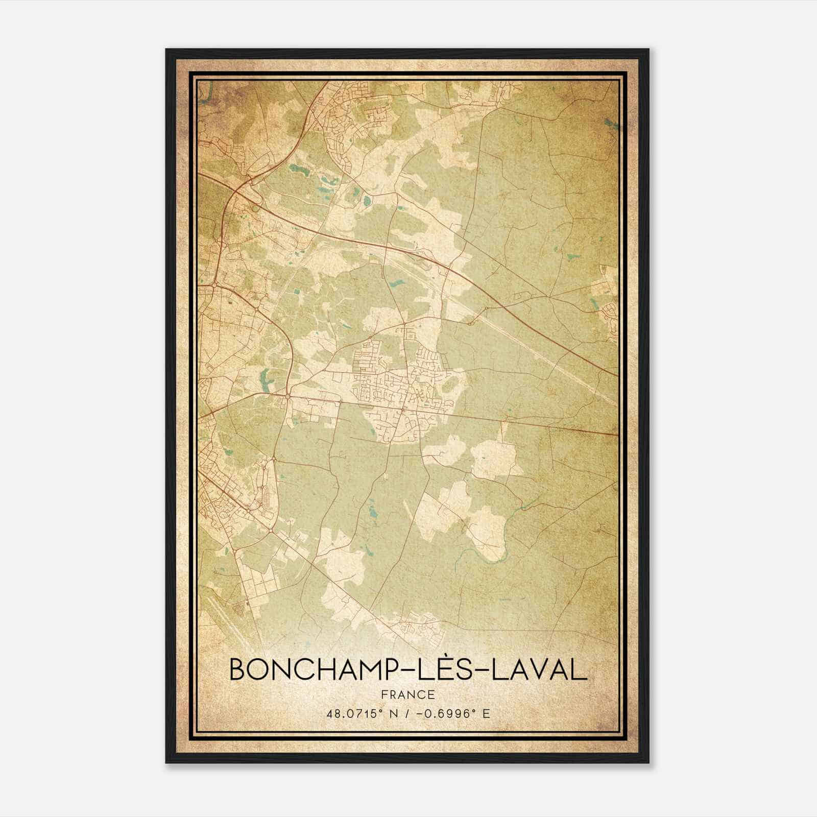 Vintage Bonchamp-les-Laval France Map Poster, Bonchamp-les-Laval City Road Wall Art Print