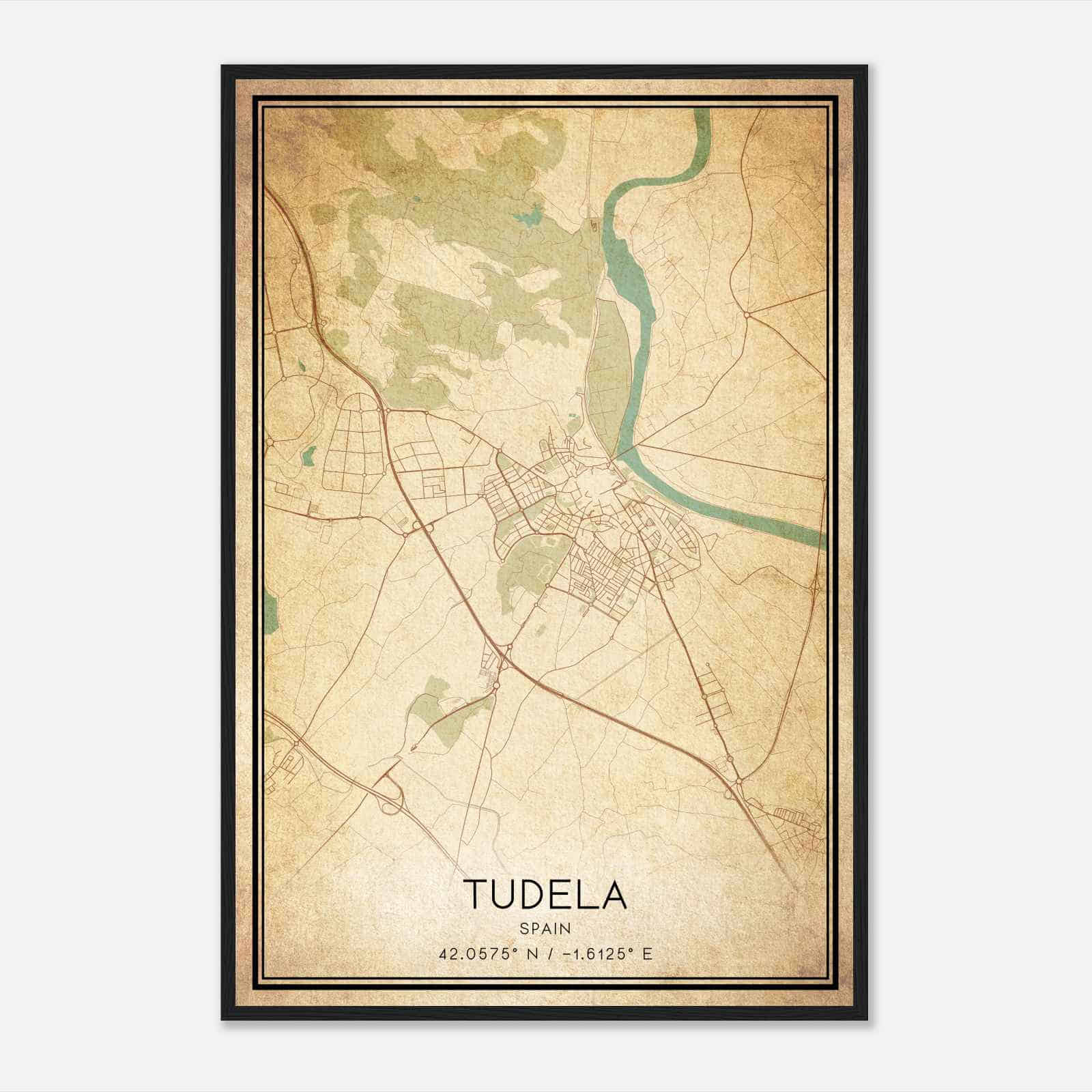 Vintage Tudela Spain Map Poster, Tudela City Road Wall Art Print