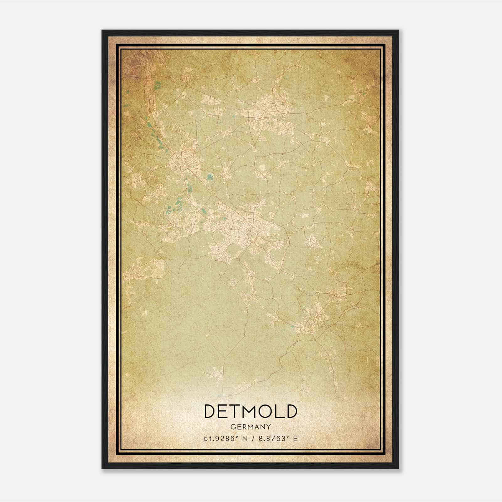 Vintage Detmold Germany Map Poster, Detmold City Road Wall Art Print