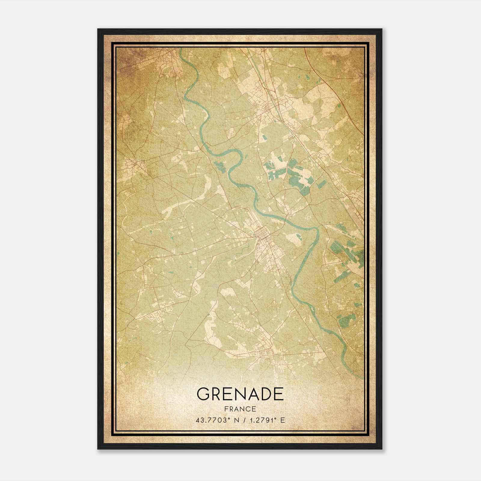 Vintage Grenade France Map Poster, Grenade City Road Wall Art Print
