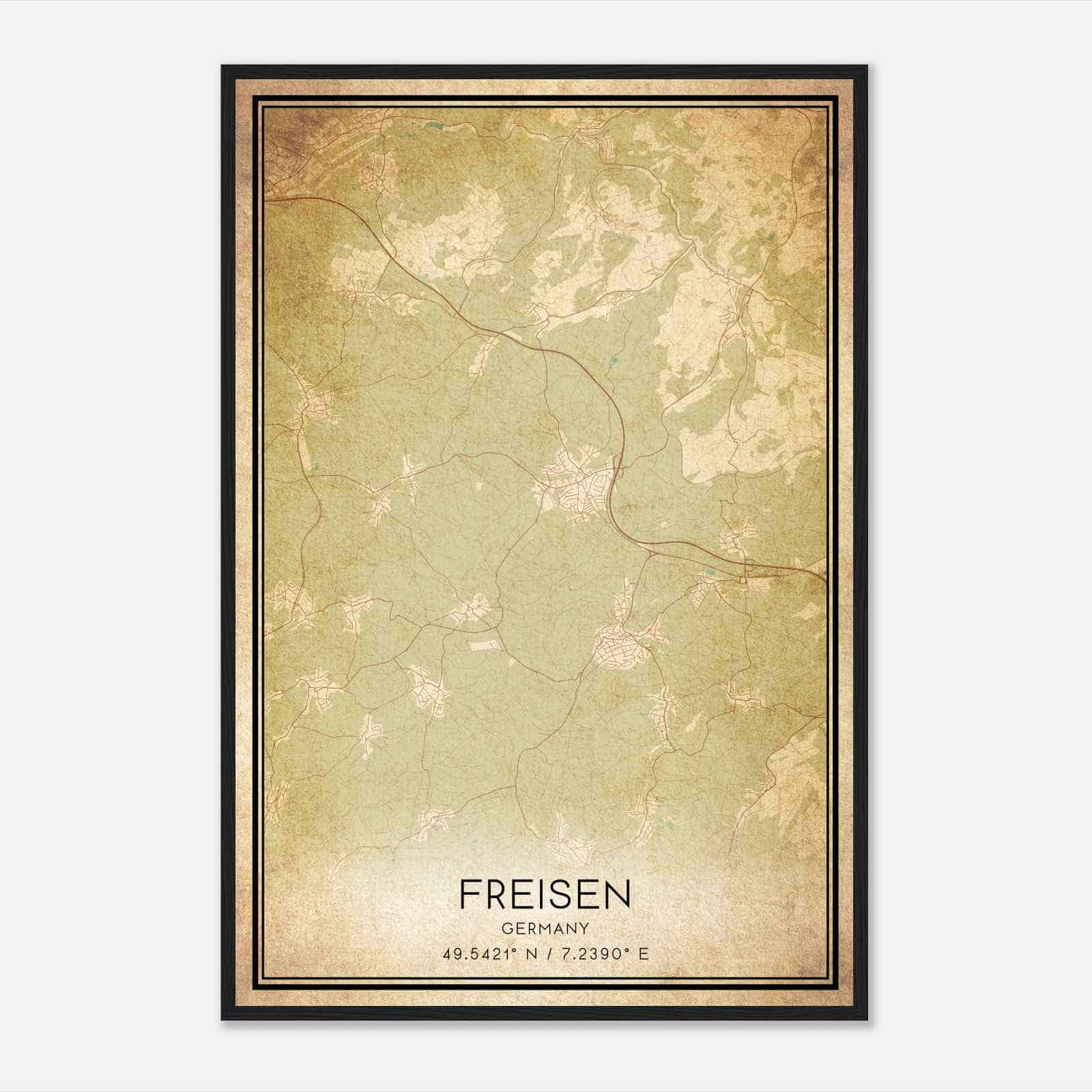 Vintage Freisen Germany Map Poster, Freisen City Road Wall Art Print