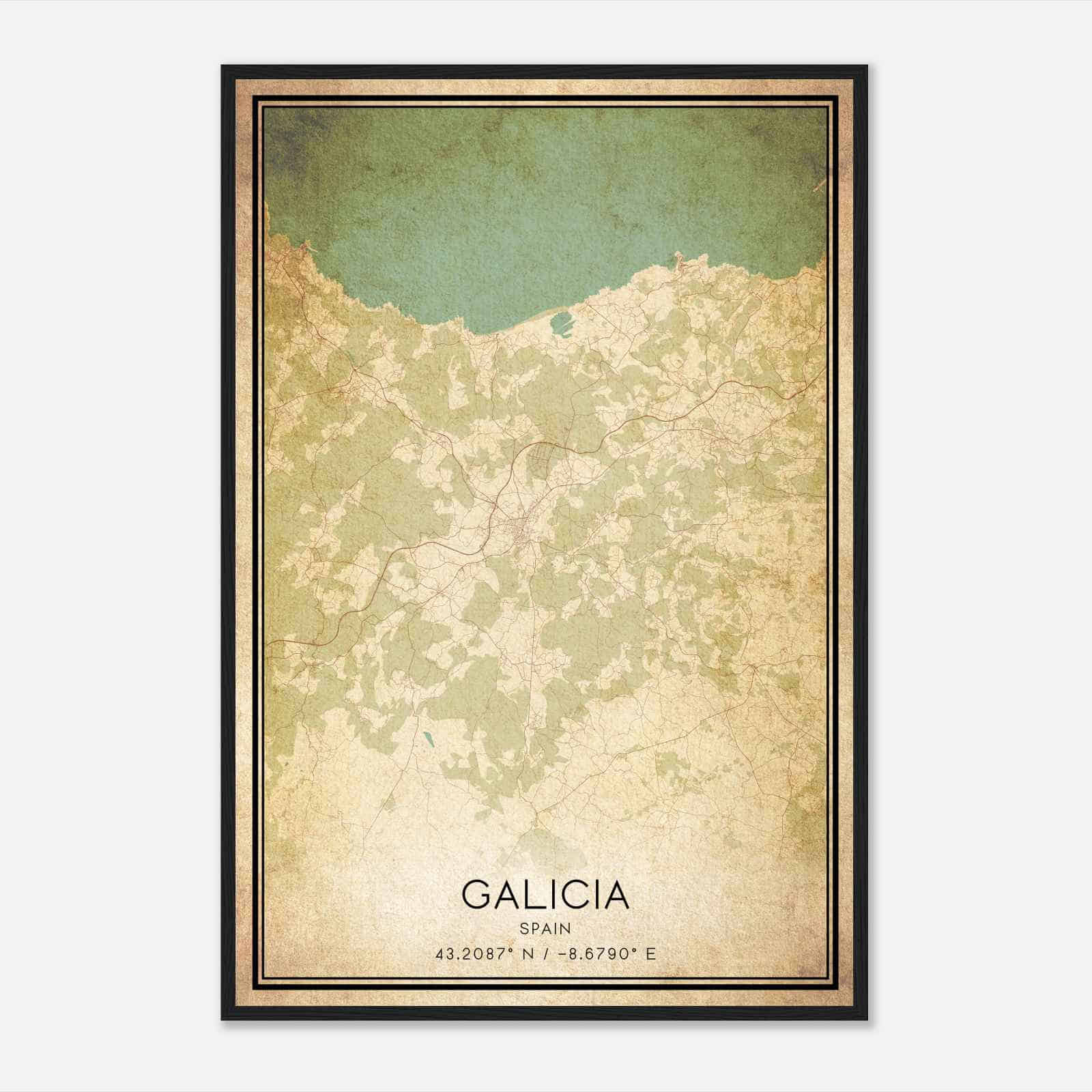 Vintage Carballo Spain Map Poster, Carballo City Road Wall Art Print