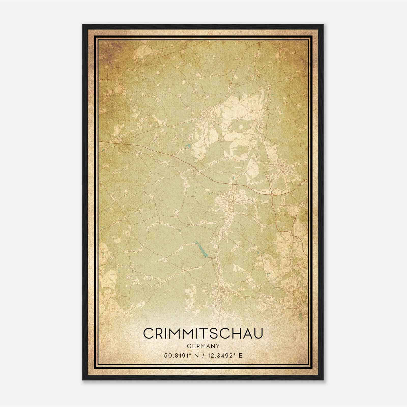 Vintage Crimmitschau Germany Map Poster, Crimmitschau City Road Wall Art Print