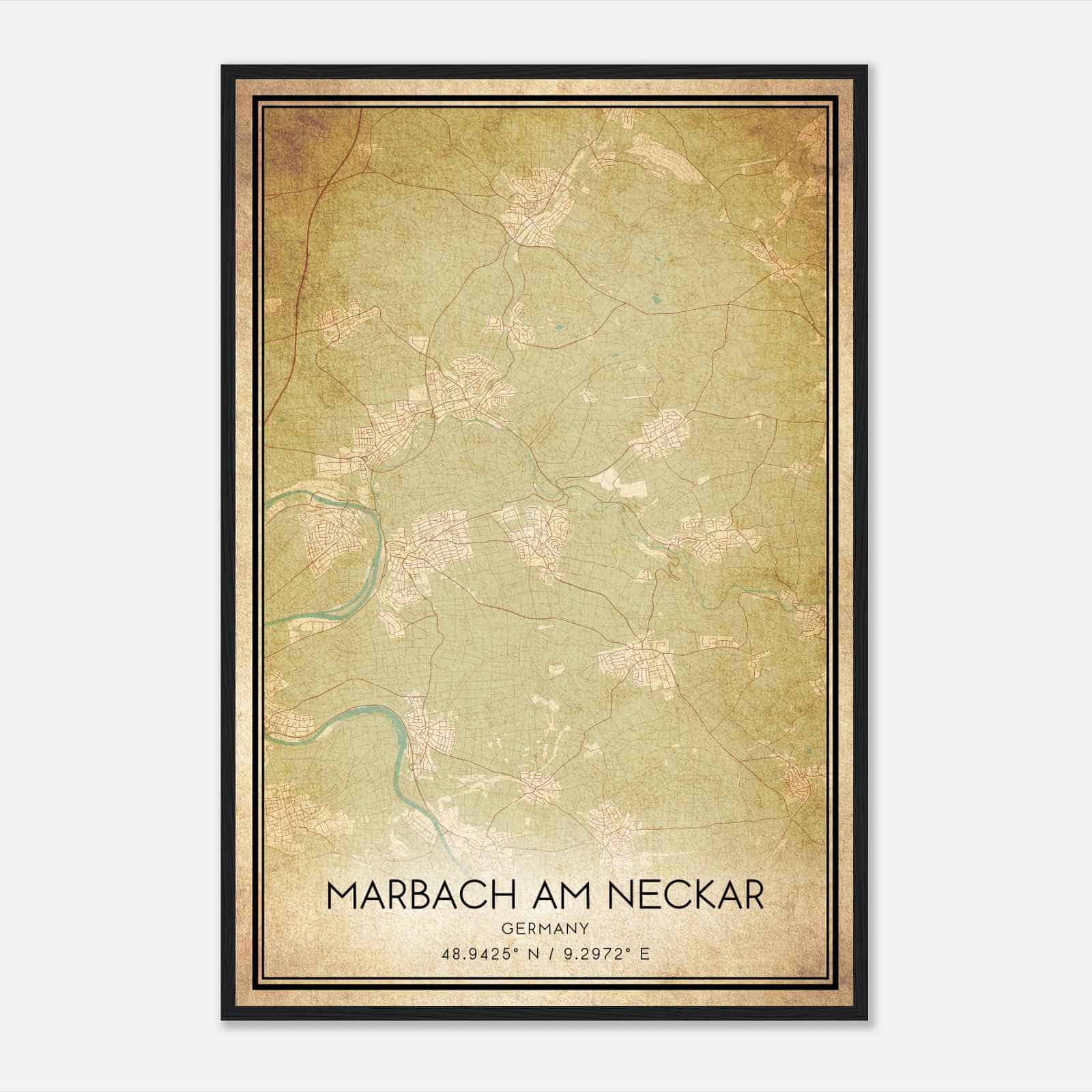 Vintage Marbach am Neckar Germany Map Poster, Marbach am Neckar City Road Wall Art Print