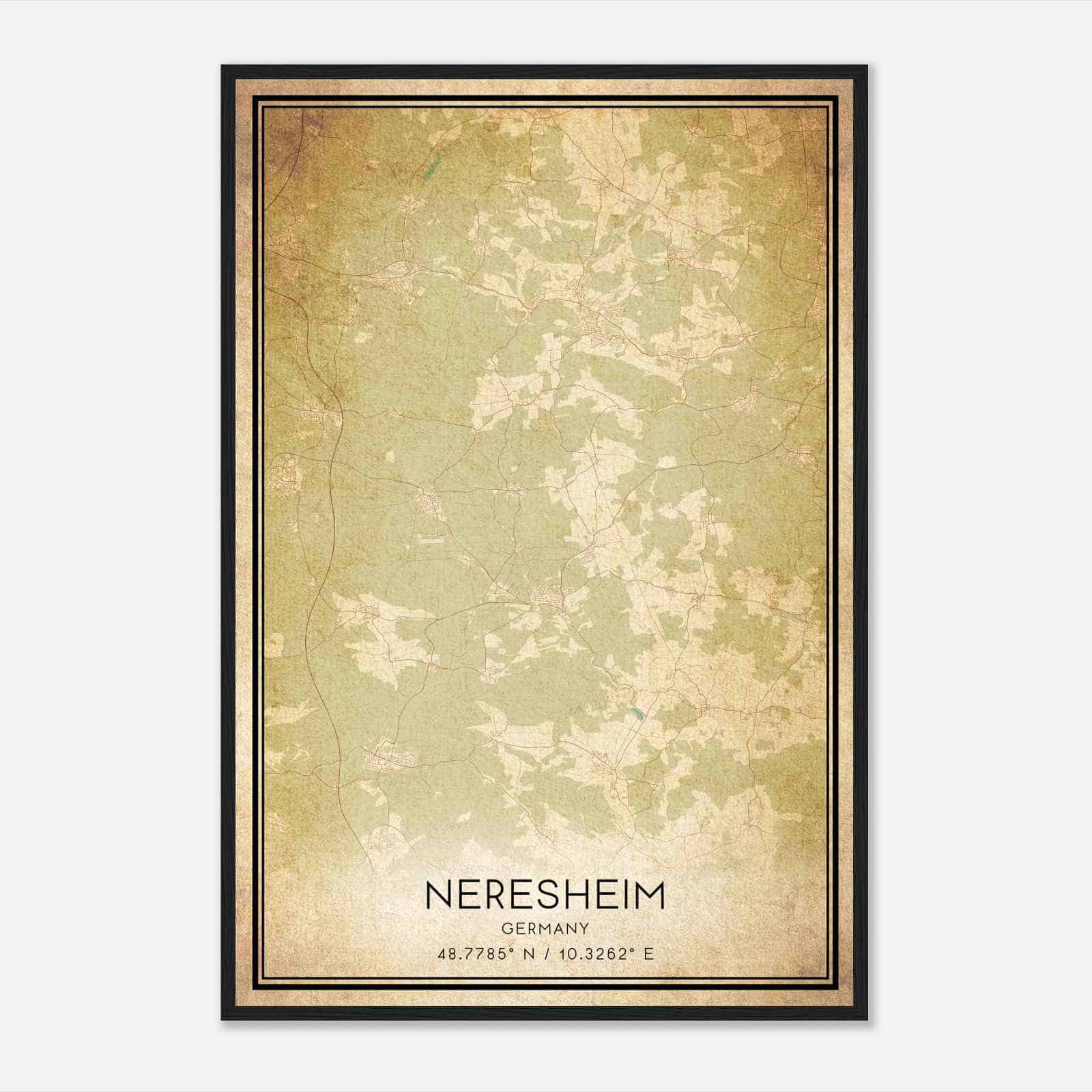 Vintage Neresheim Germany Map Poster, Neresheim City Road Wall Art Print