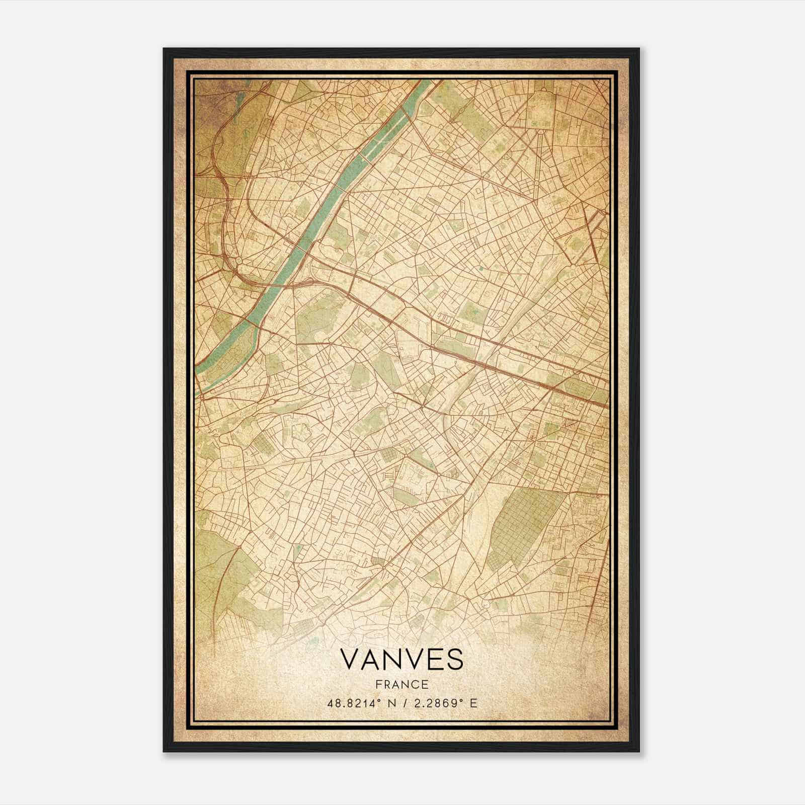Vintage Vanves France Map Poster, Vanves City Road Wall Art Print