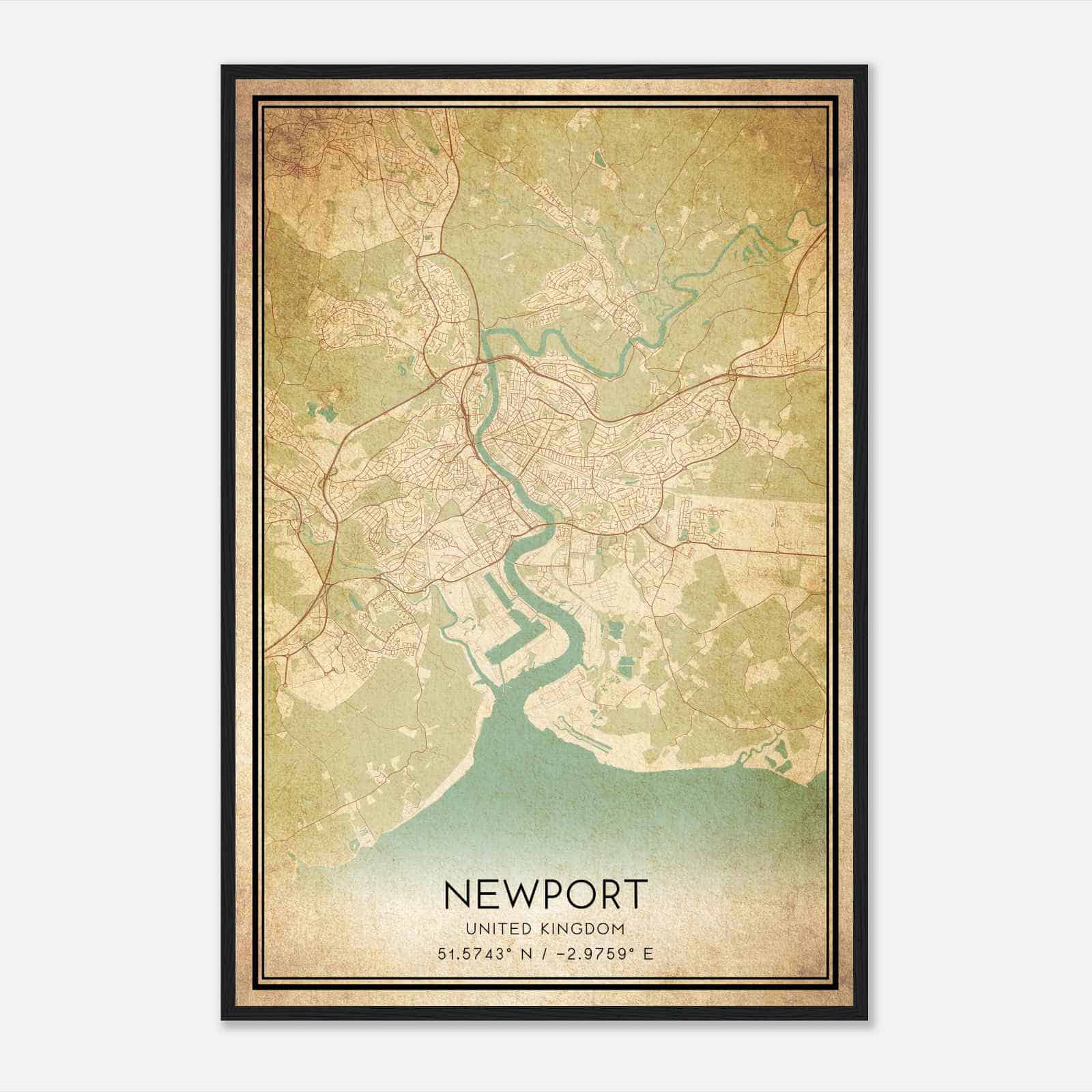 Vintage Newport United Kingdom Map Poster, Newport City Road Wall Art Print