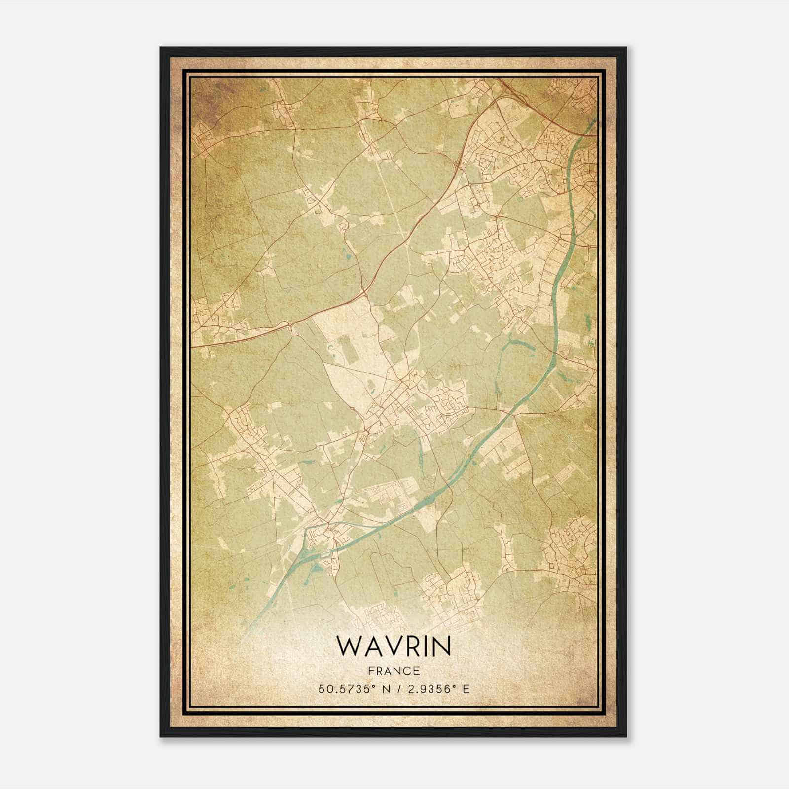 Vintage Wavrin France Map Poster, Wavrin City Road Wall Art Print