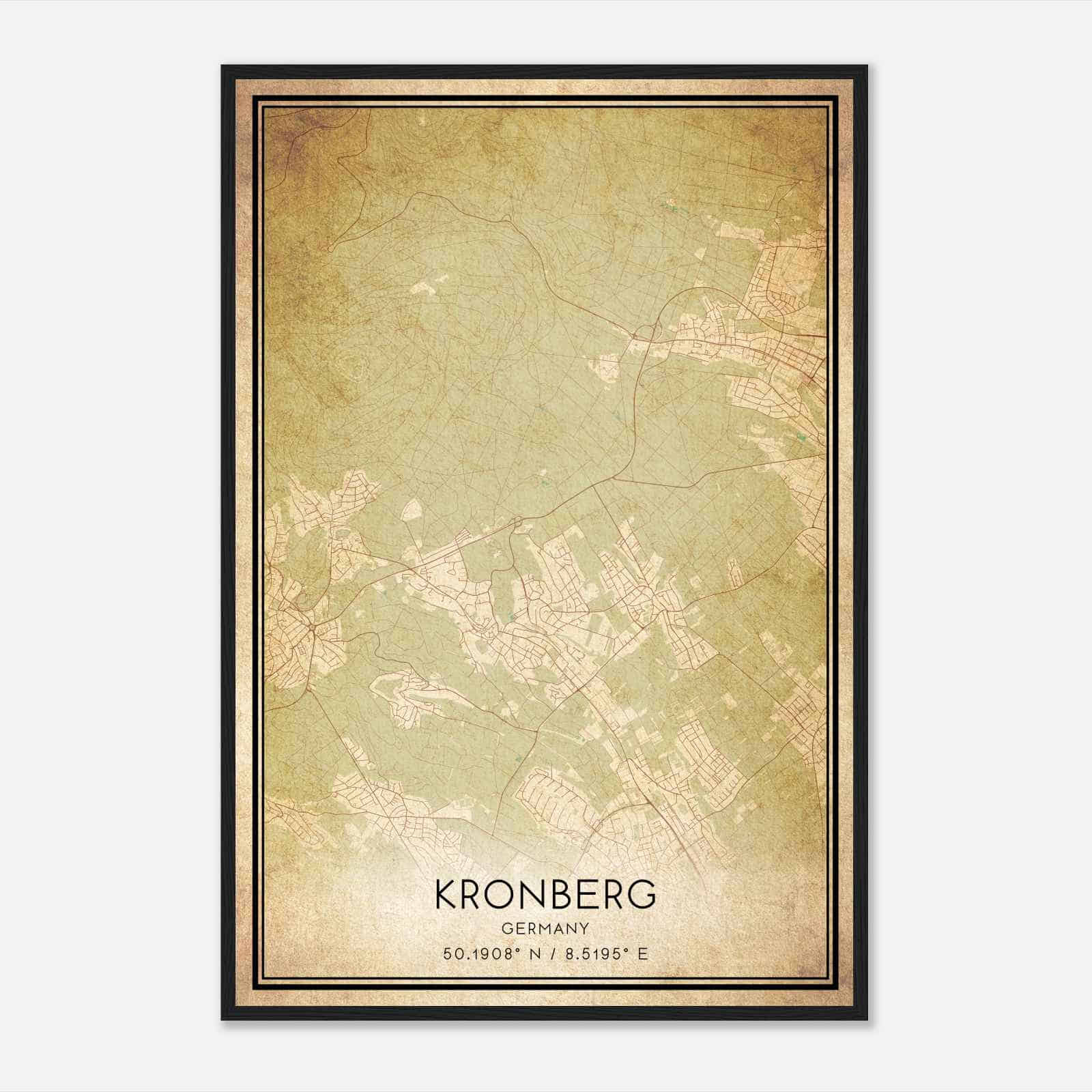 Vintage Kronberg Germany Map Poster, Kronberg City Road Wall Art Print