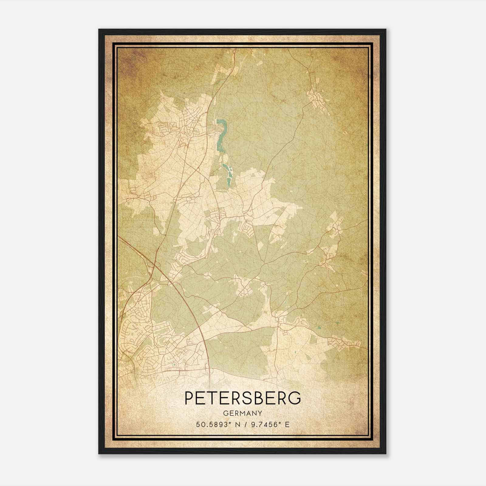 Vintage Petersberg Germany Map Poster, Petersberg City Road Wall Art Print