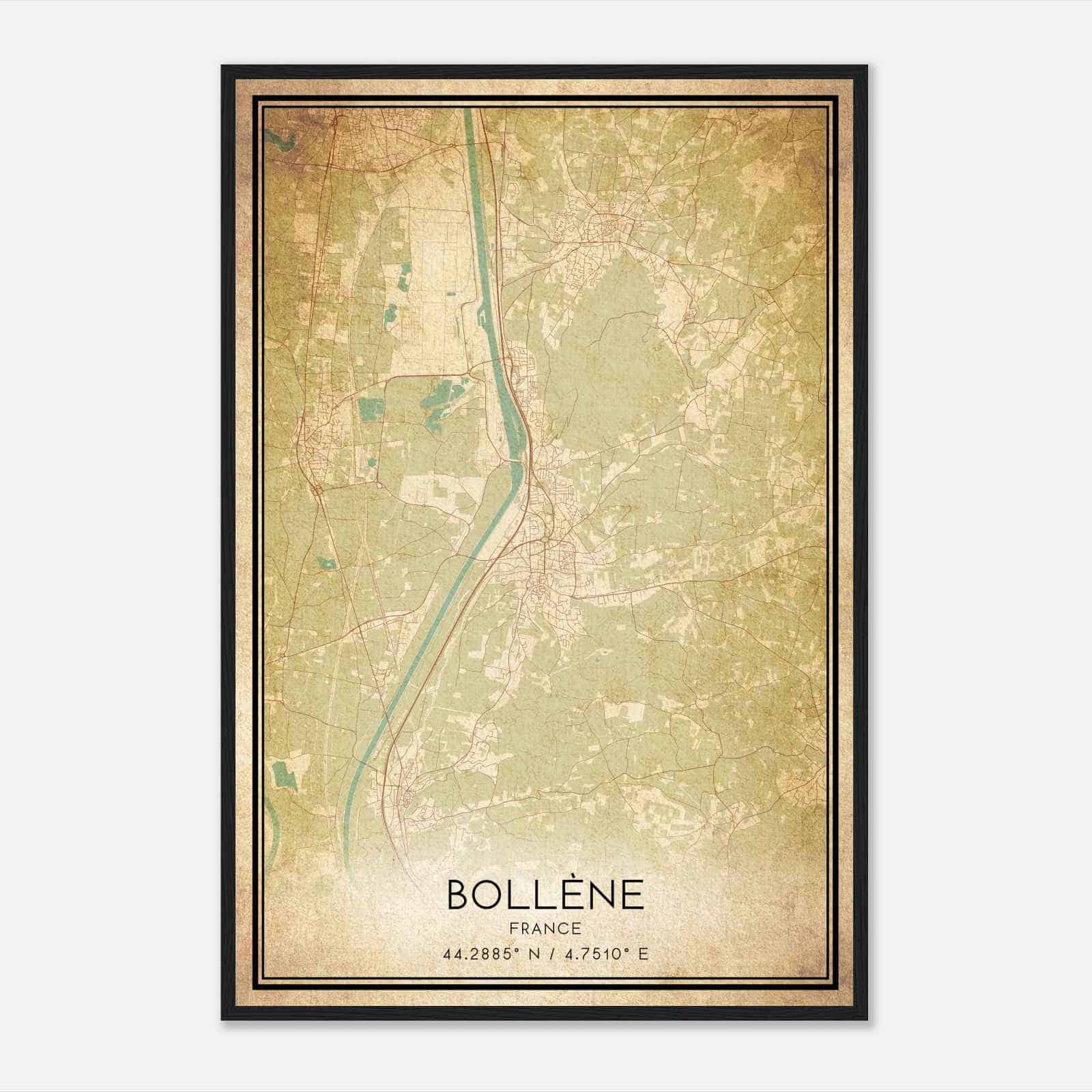 Vintage Bollene France Map Poster, Bollene City Road Wall Art Print