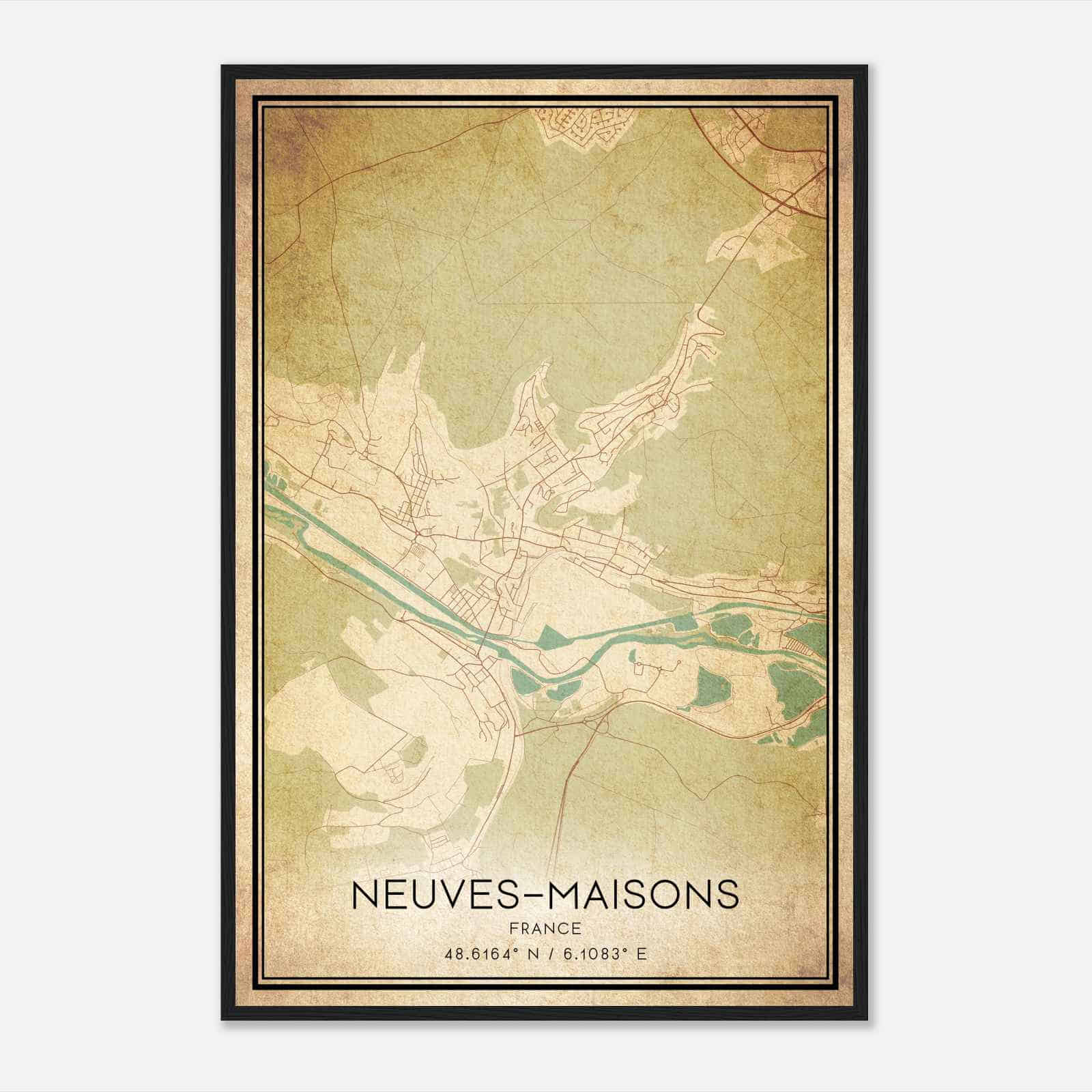 Vintage Neuves-Maisons France Map Poster, Neuves-Maisons City Road Wall Art Print