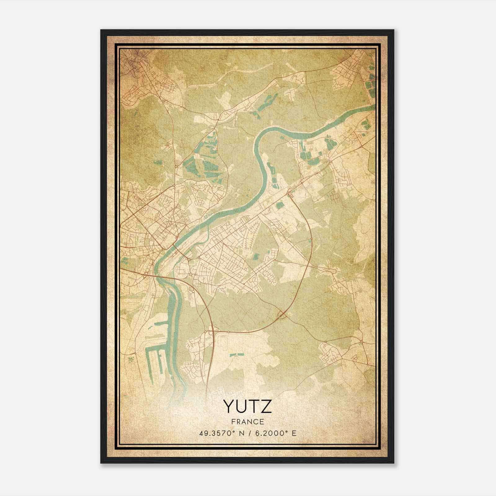 Vintage Yutz France Map Poster, Yutz City Road Wall Art Print