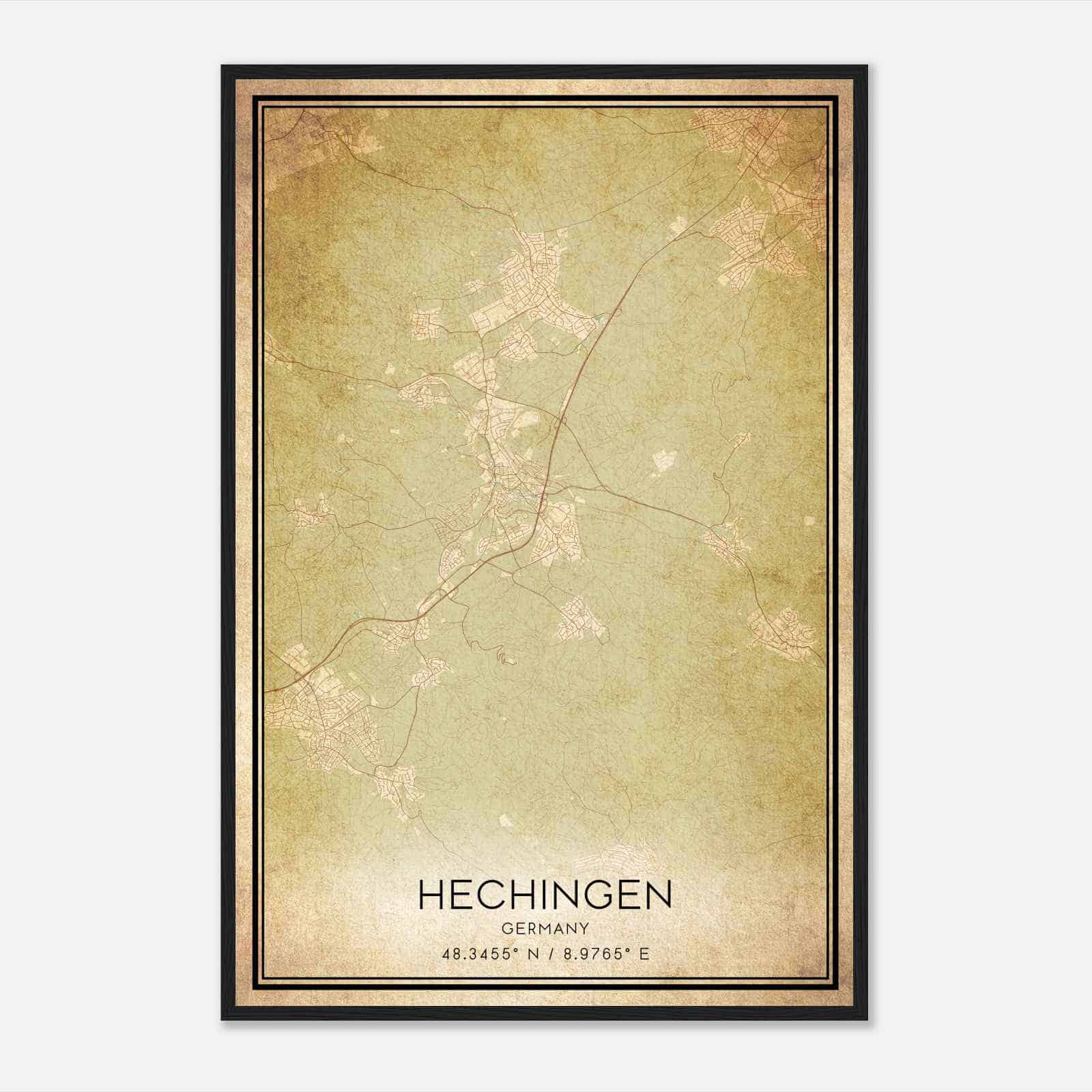 Vintage Hechingen Germany Map Poster, Hechingen City Road Wall Art Print
