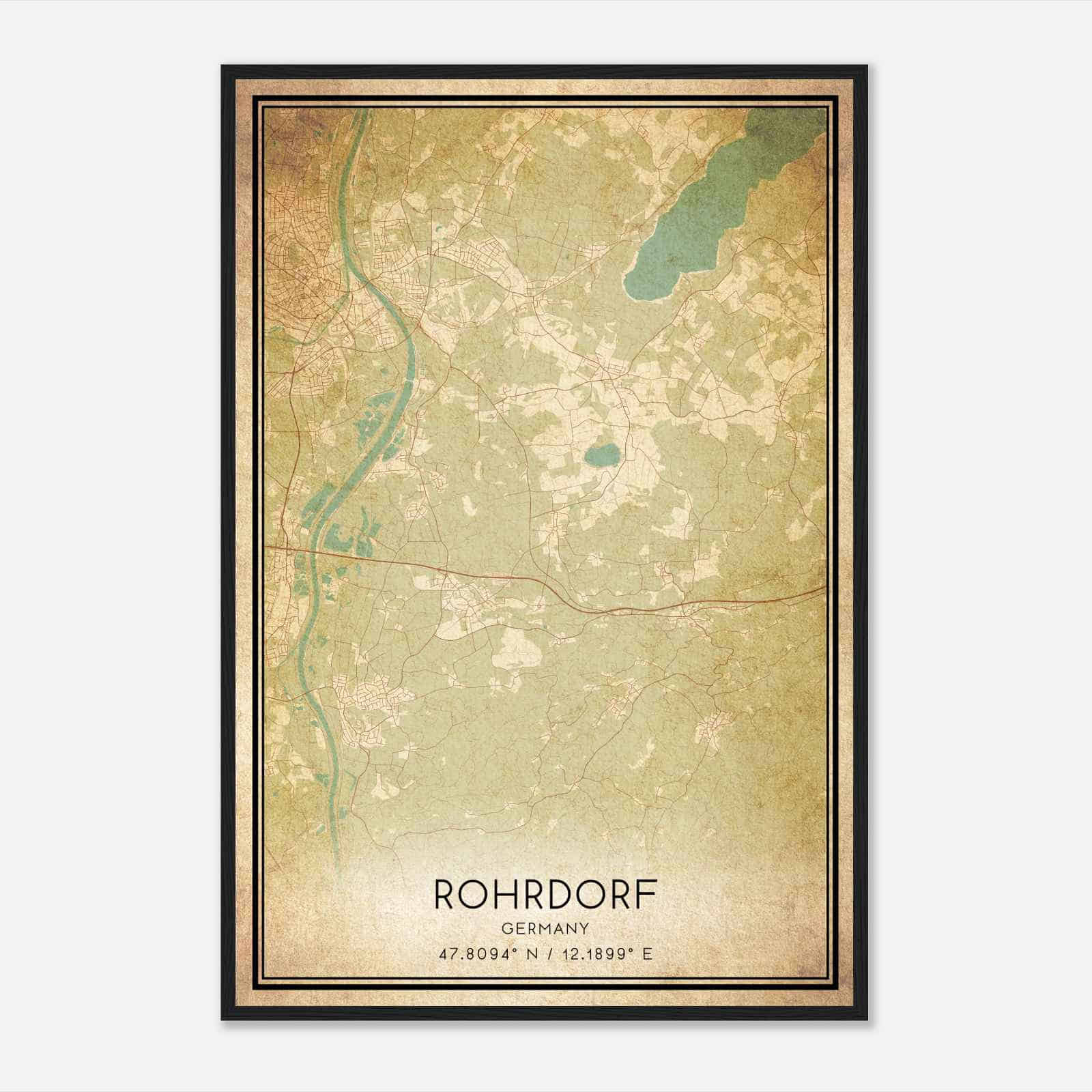 Vintage Rohrdorf Germany Map Poster, Rohrdorf City Road Wall Art Print