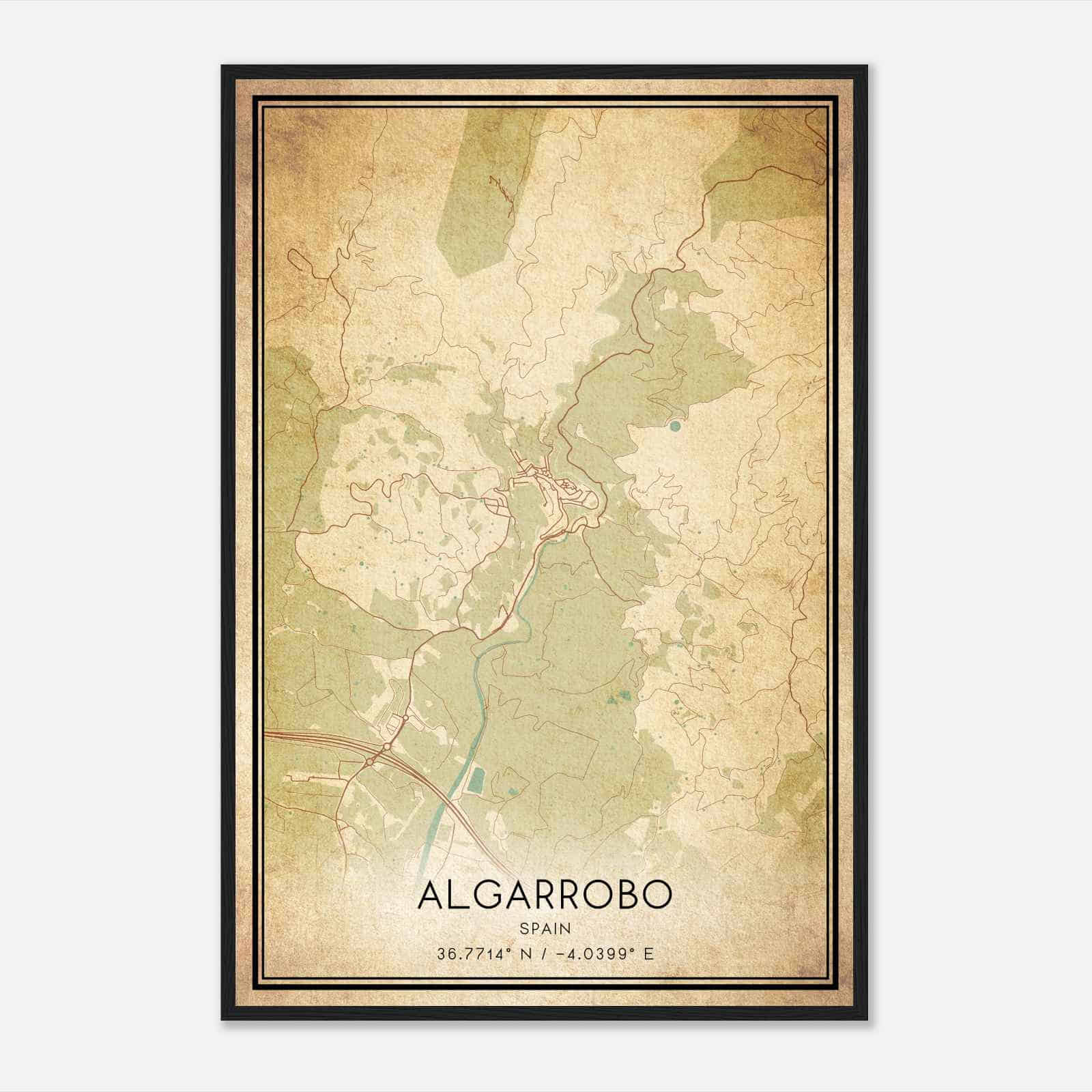 Vintage Algarrobo Spain Map Poster, Algarrobo City Road Wall Art Print
