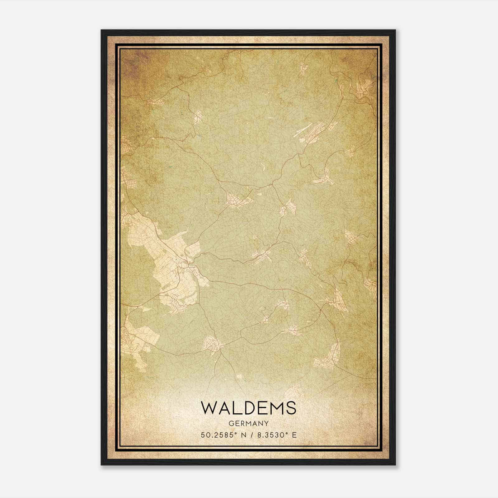 Vintage Waldems Germany Map Poster, Waldems City Road Wall Art Print