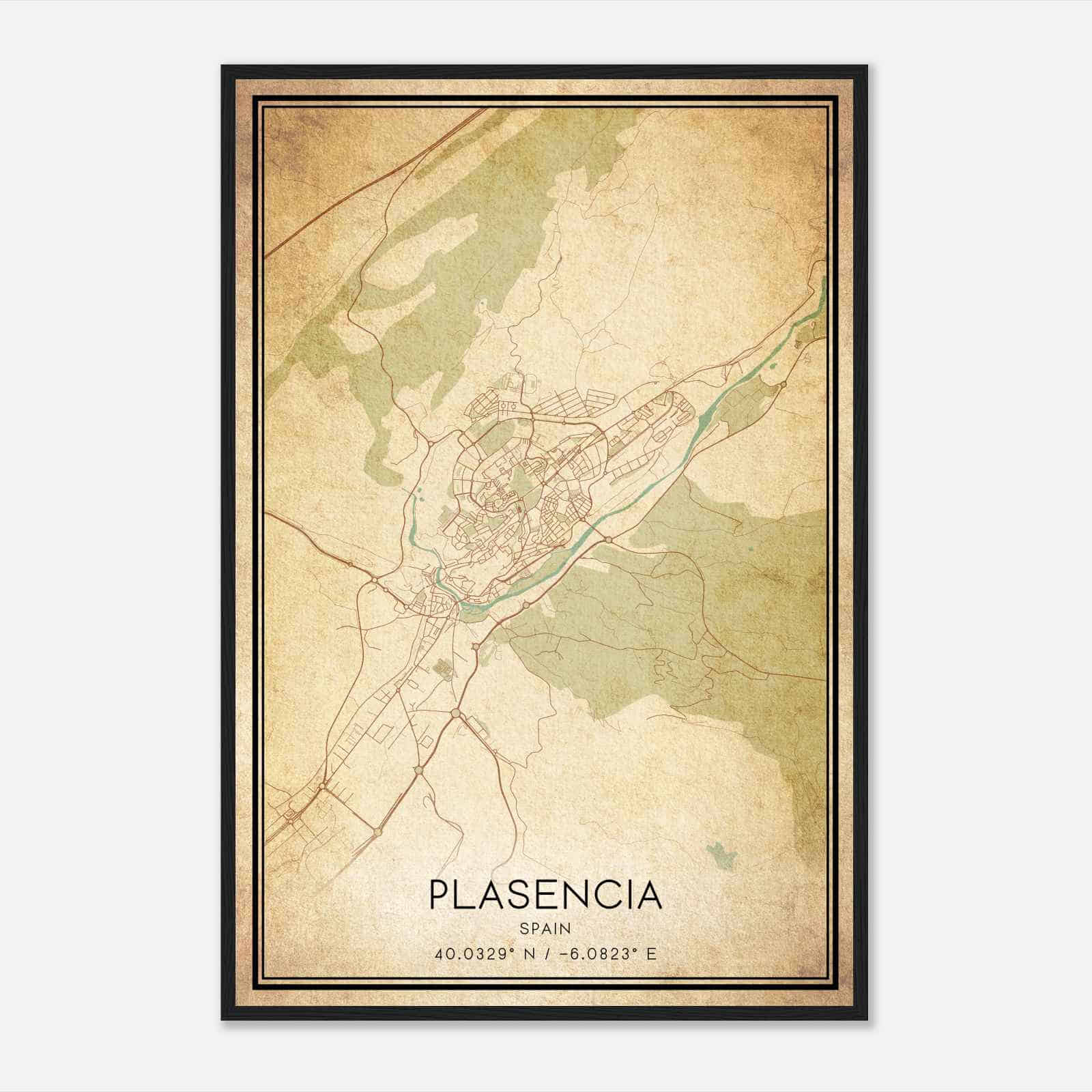 Vintage Plasencia Spain Map Poster, Plasencia City Road Wall Art Print Vintage Plasencia Spain Map Poster, Plasencia City Road Wall Art Print