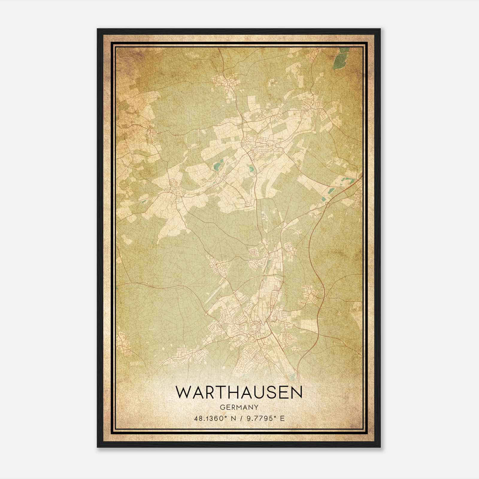 Vintage Warthausen Germany Map Poster, Warthausen City Road Wall Art Print