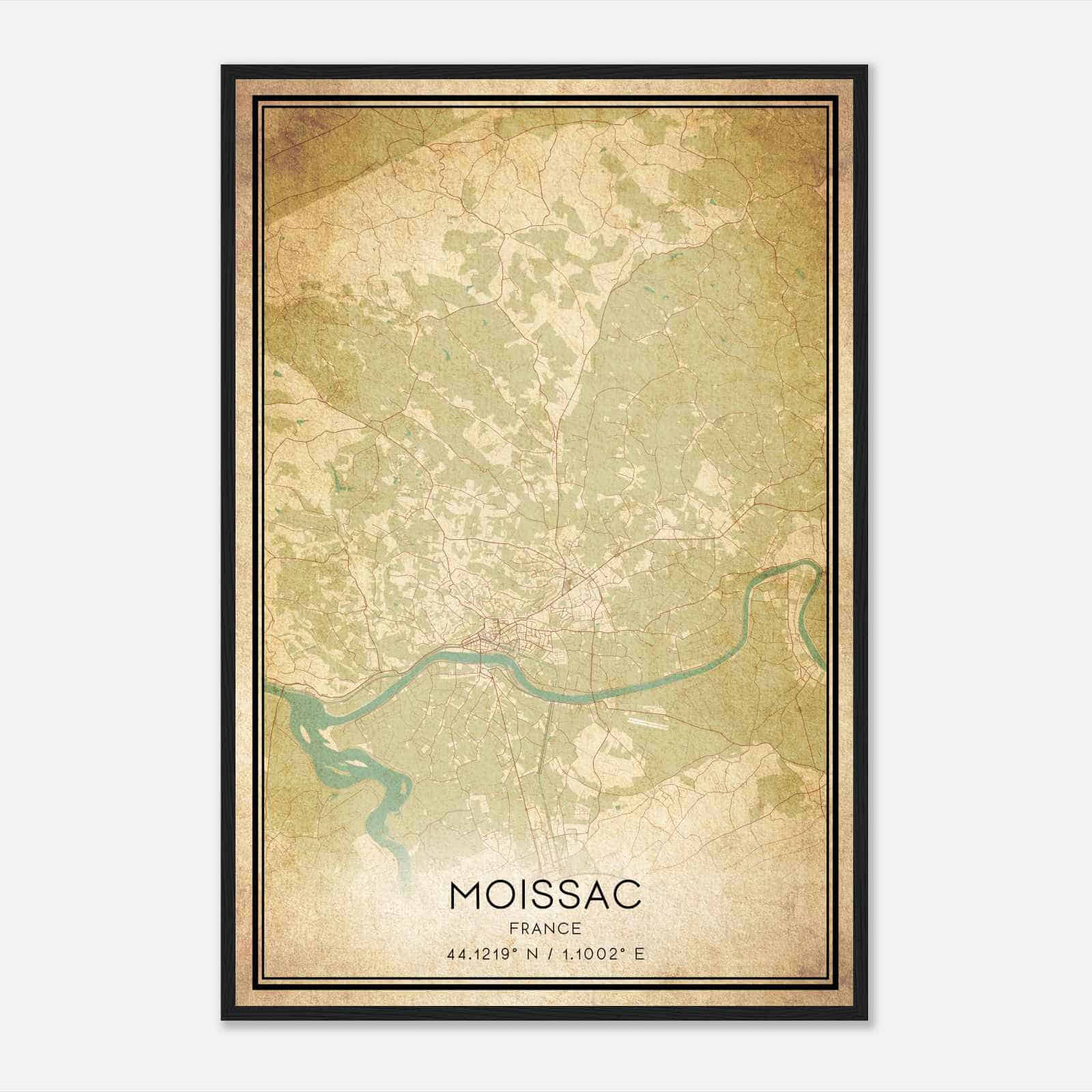 Vintage Moissac France Map Poster, Moissac City Road Wall Art Print