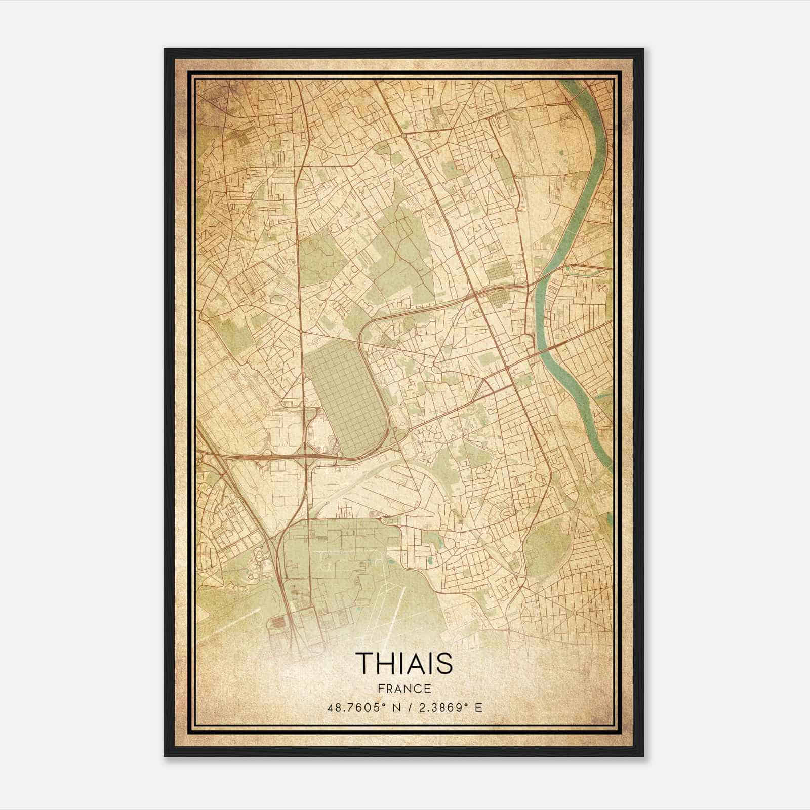 Vintage Thiais France Map Poster, Thiais City Road Wall Art Print