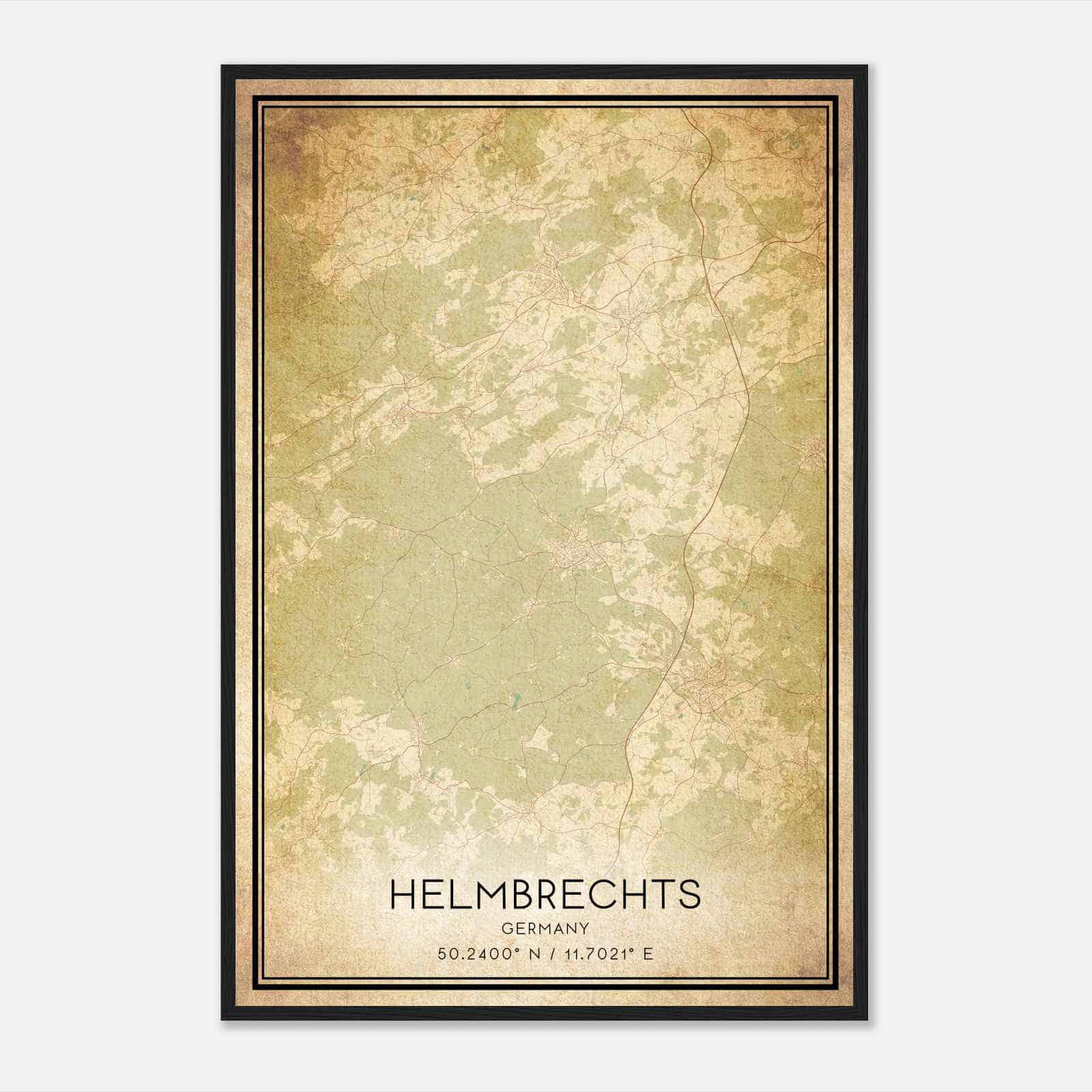 Vintage Helmbrechts Germany Map Poster, Helmbrechts City Road Wall Art Print