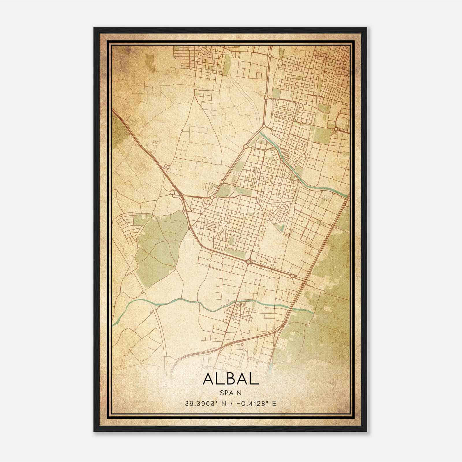 Vintage Albal Spain Map Poster, Albal City Road Wall Art Print