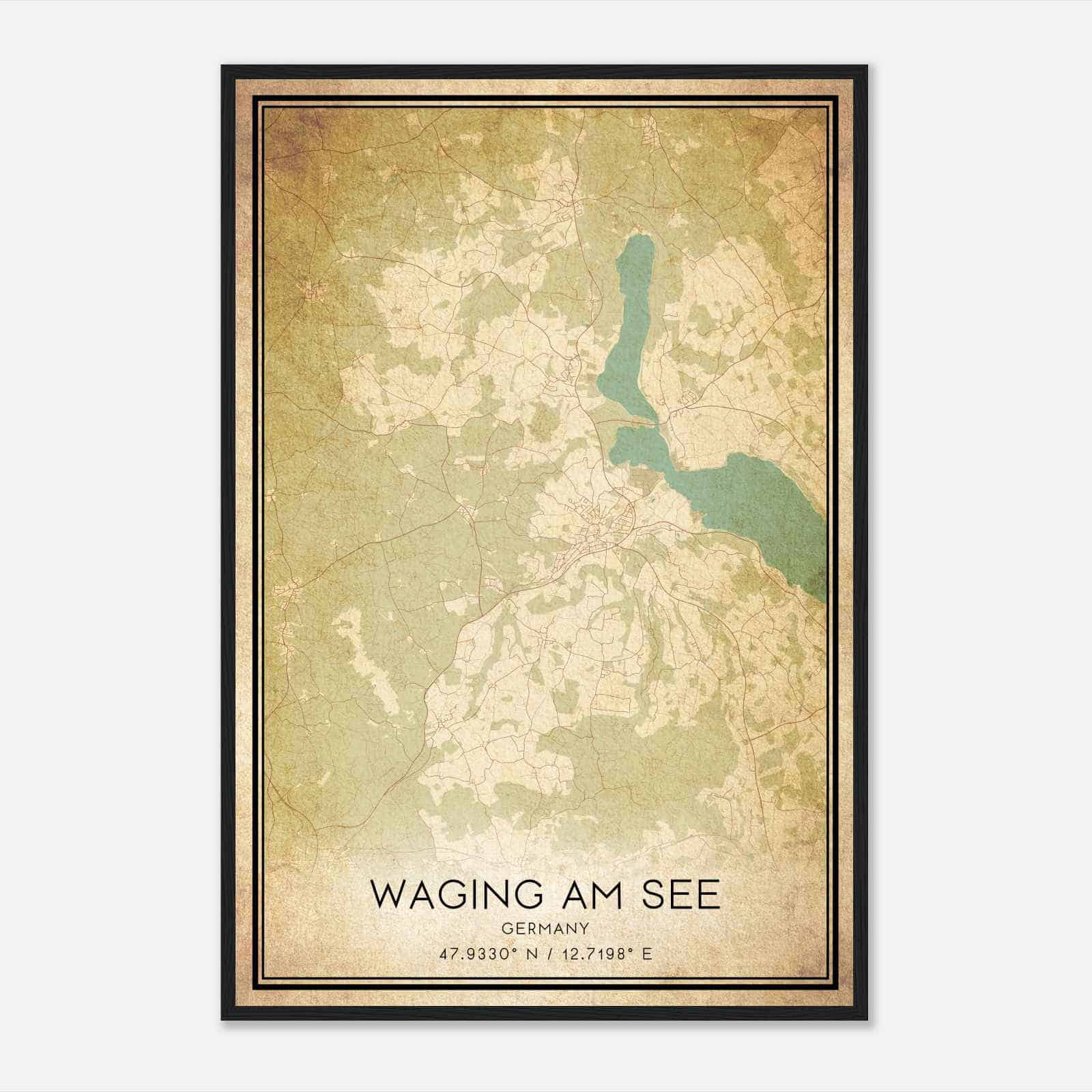 Vintage Waging am See Germany Map Poster, Waging am See City Road Wall Art Print