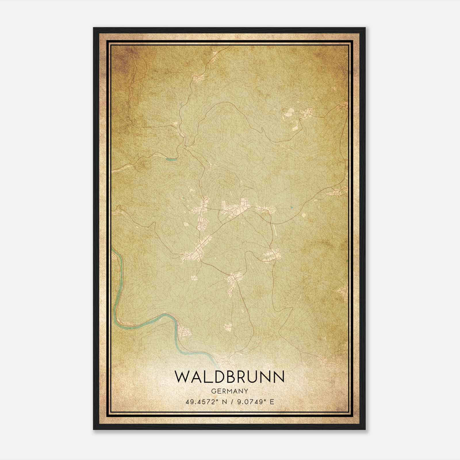 Vintage Waldbrunn Germany Map Poster, Waldbrunn City Road Wall Art Print