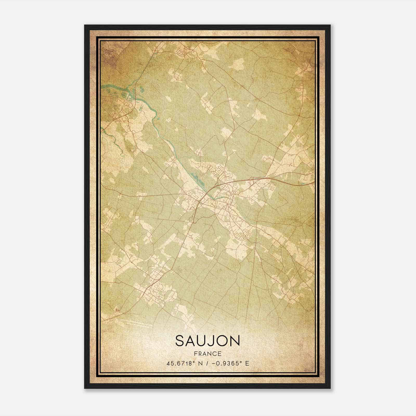 Vintage Saujon France Map Poster, Saujon City Road Wall Art Print