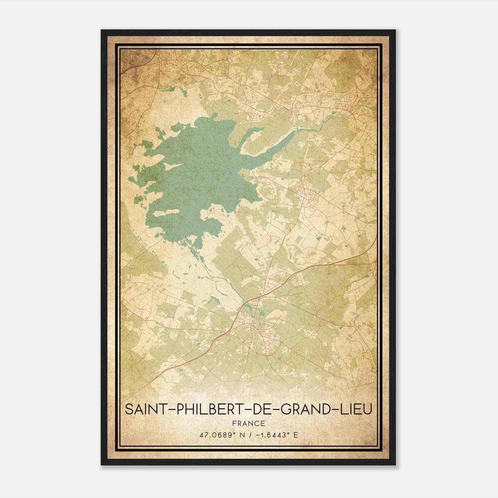 Vintage Saint-Philbert-de-Grand-Lieu France Map Poster, Saint-Philbert-de-Grand-Lieu City Road Wall Art Print