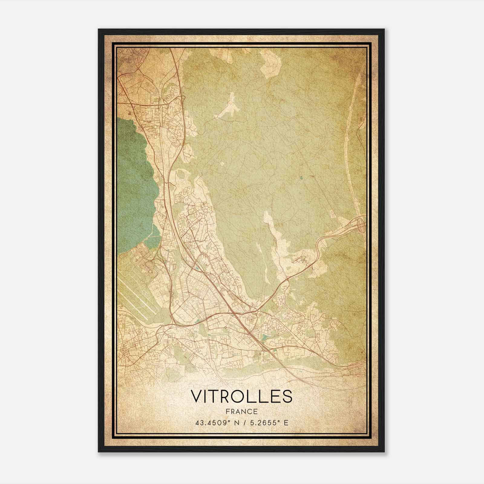 Vintage Vitrolles France Map Poster, Vitrolles City Road Wall Art Print