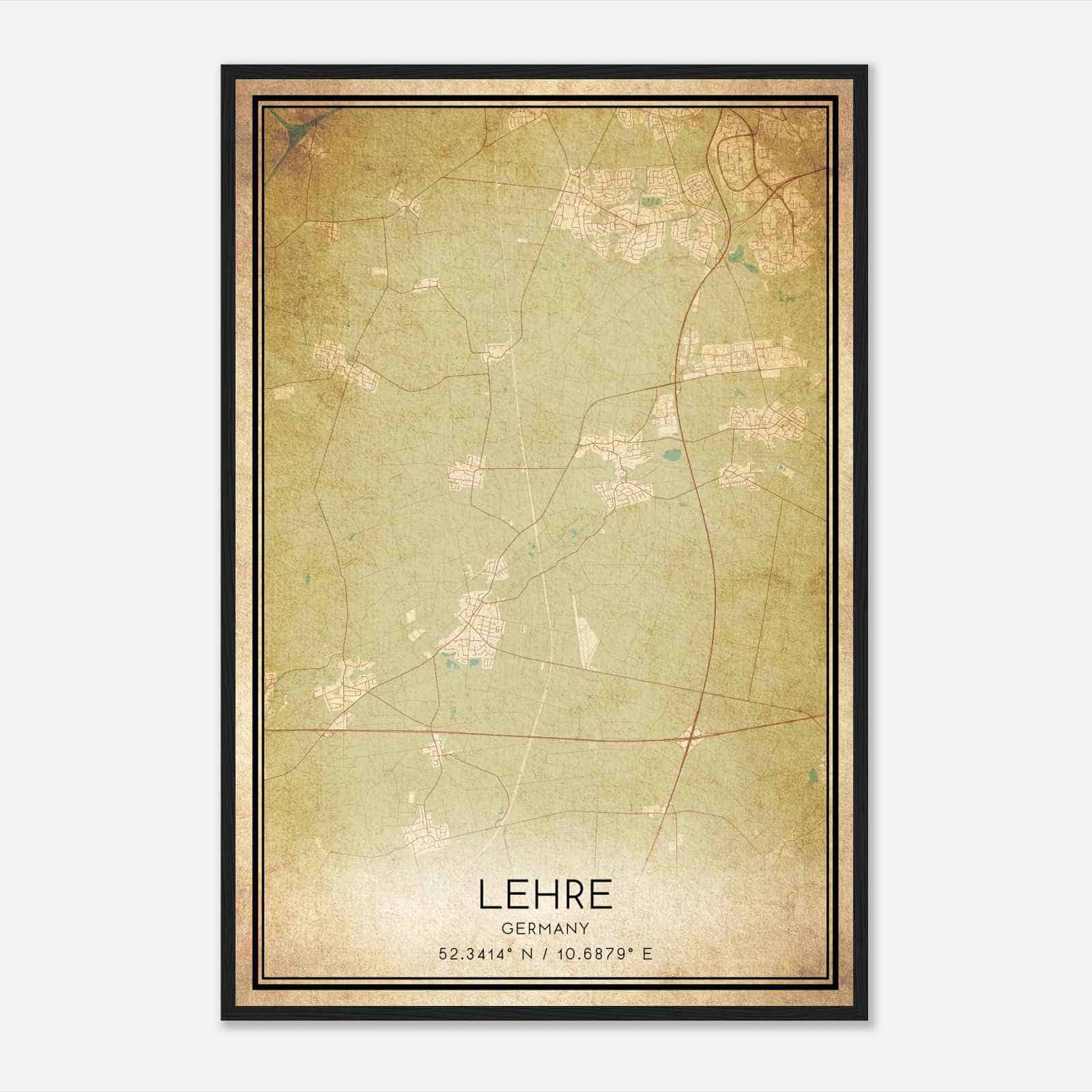 Vintage Lehre Germany Map Poster, Lehre City Road Wall Art Print