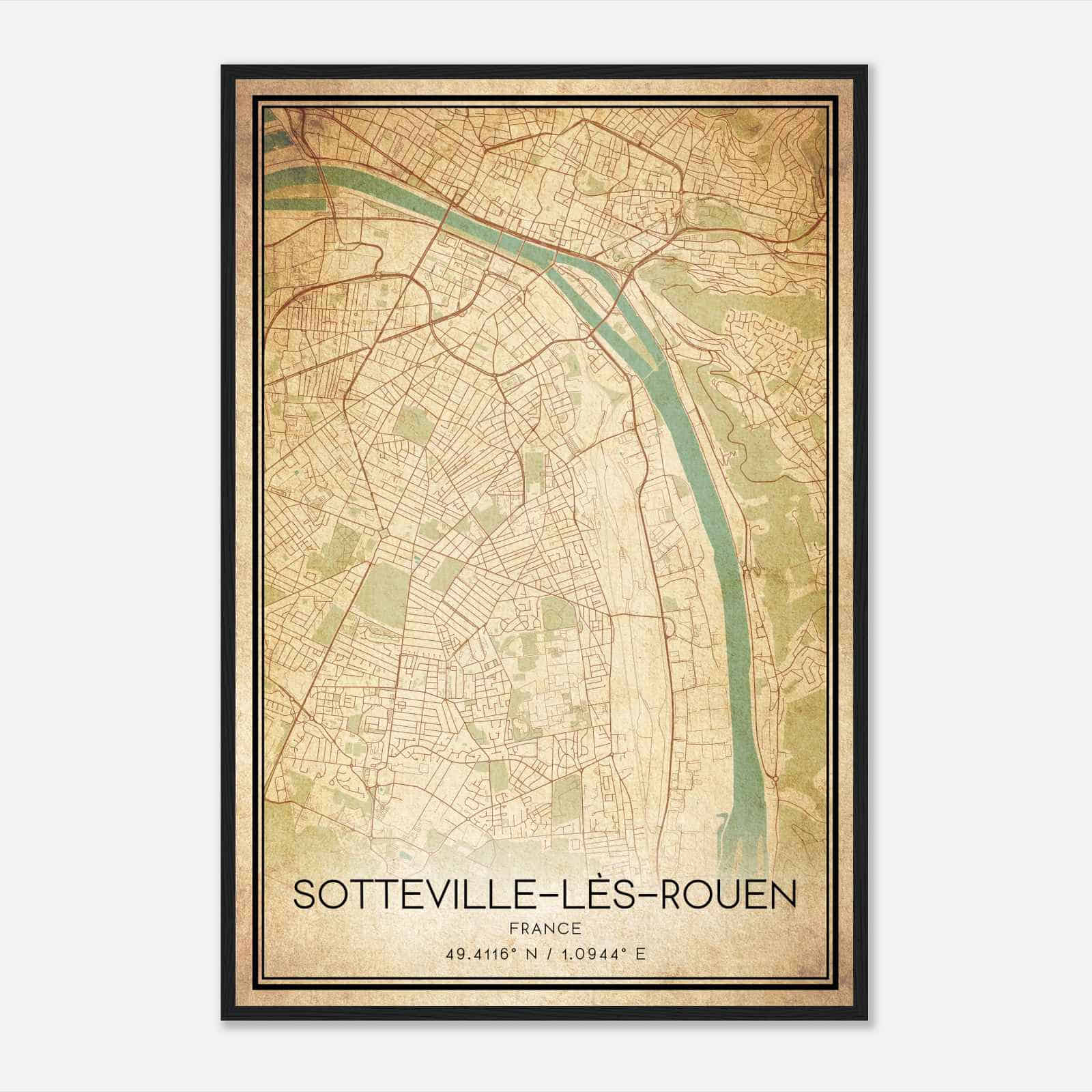 Vintage Sotteville-les-Rouen France Map Poster, Sotteville-les-Rouen City Road Wall Art Print