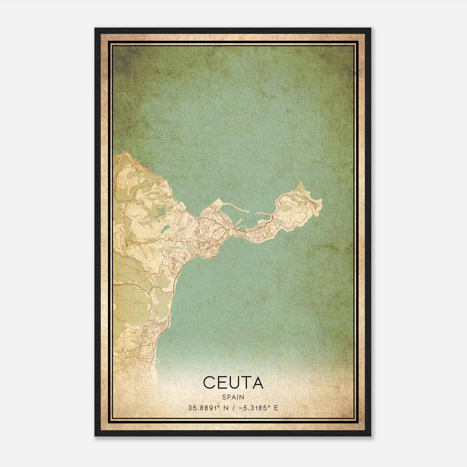 Vintage Ciudad de Ceuta Spain Map Poster, Ciudad de Ceuta City Road Wall Art Print