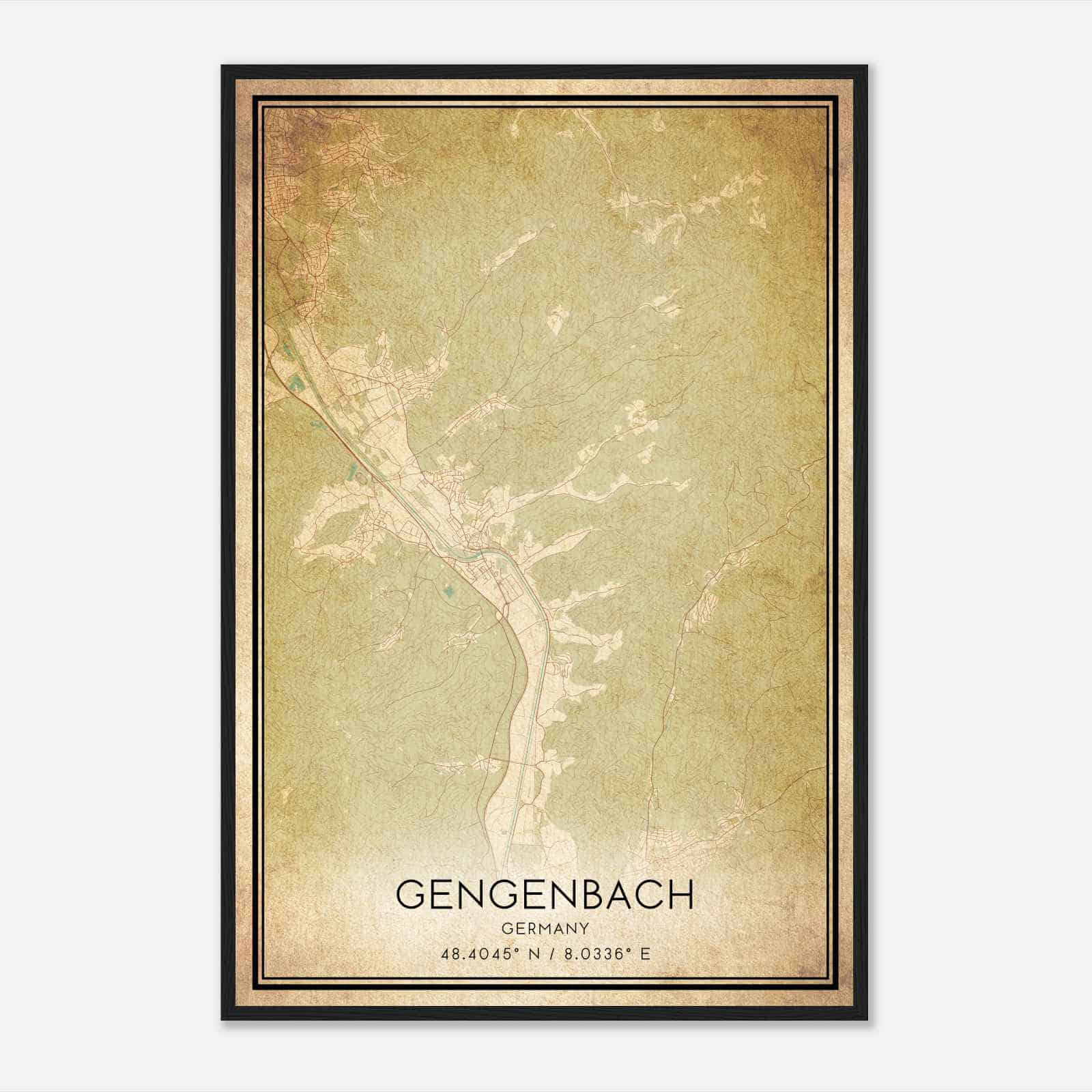 Vintage Gengenbach Germany Map Poster, Gengenbach City Road Wall Art Print