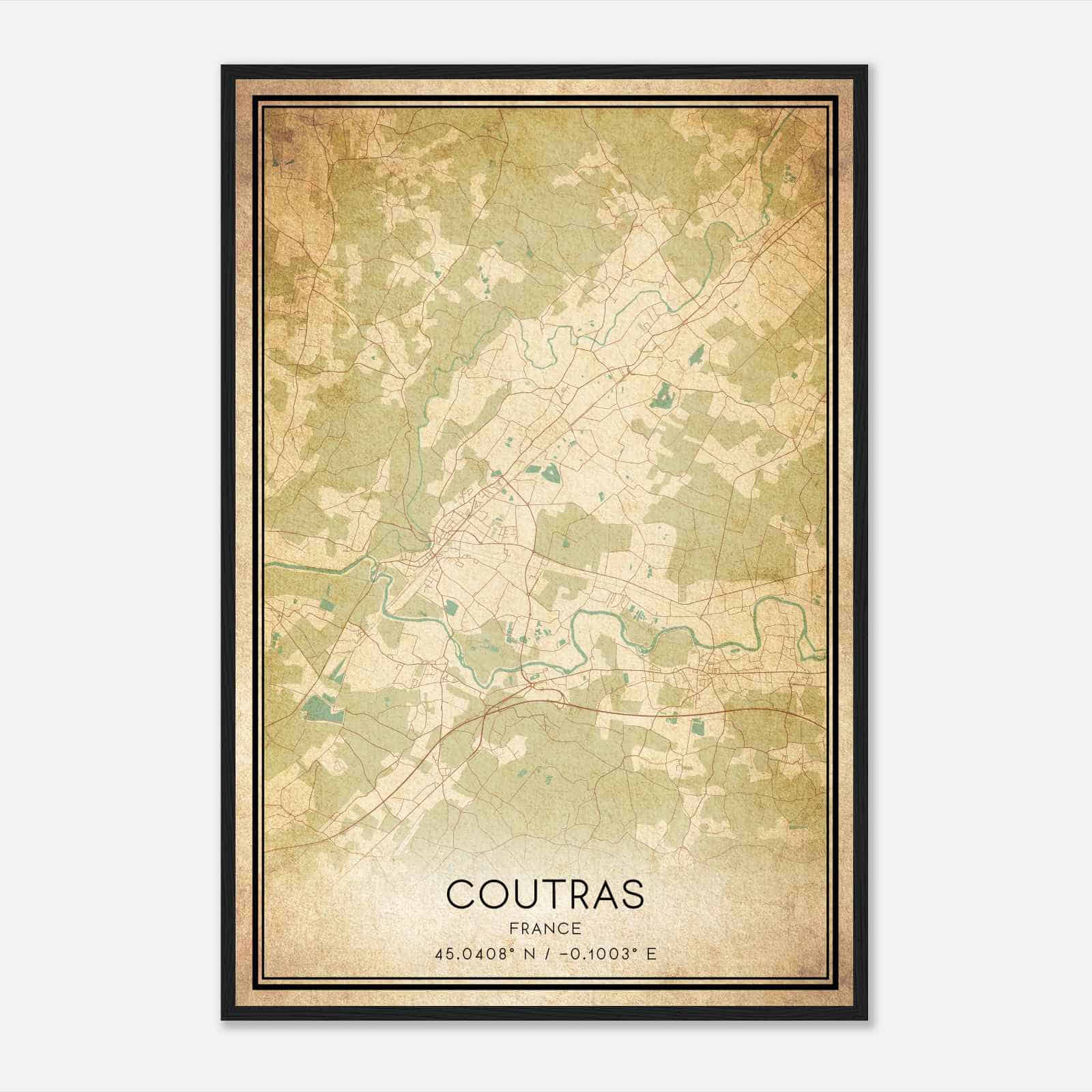 Vintage Coutras France Map Poster, Coutras City Road Wall Art Print