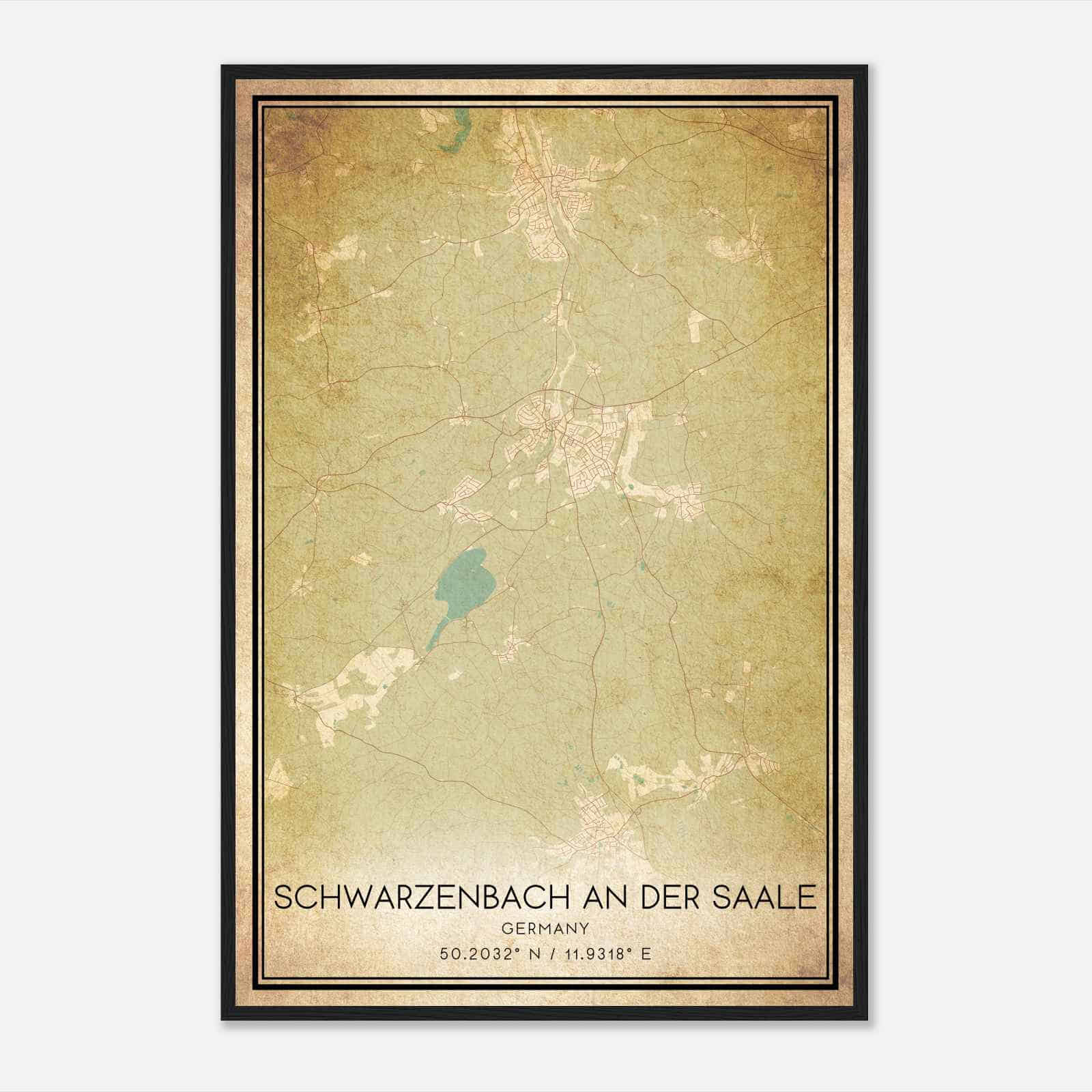 Vintage Schwarzenbach an der Saale Germany Map Poster, Schwarzenbach an der Saale City Road Wall Art Print