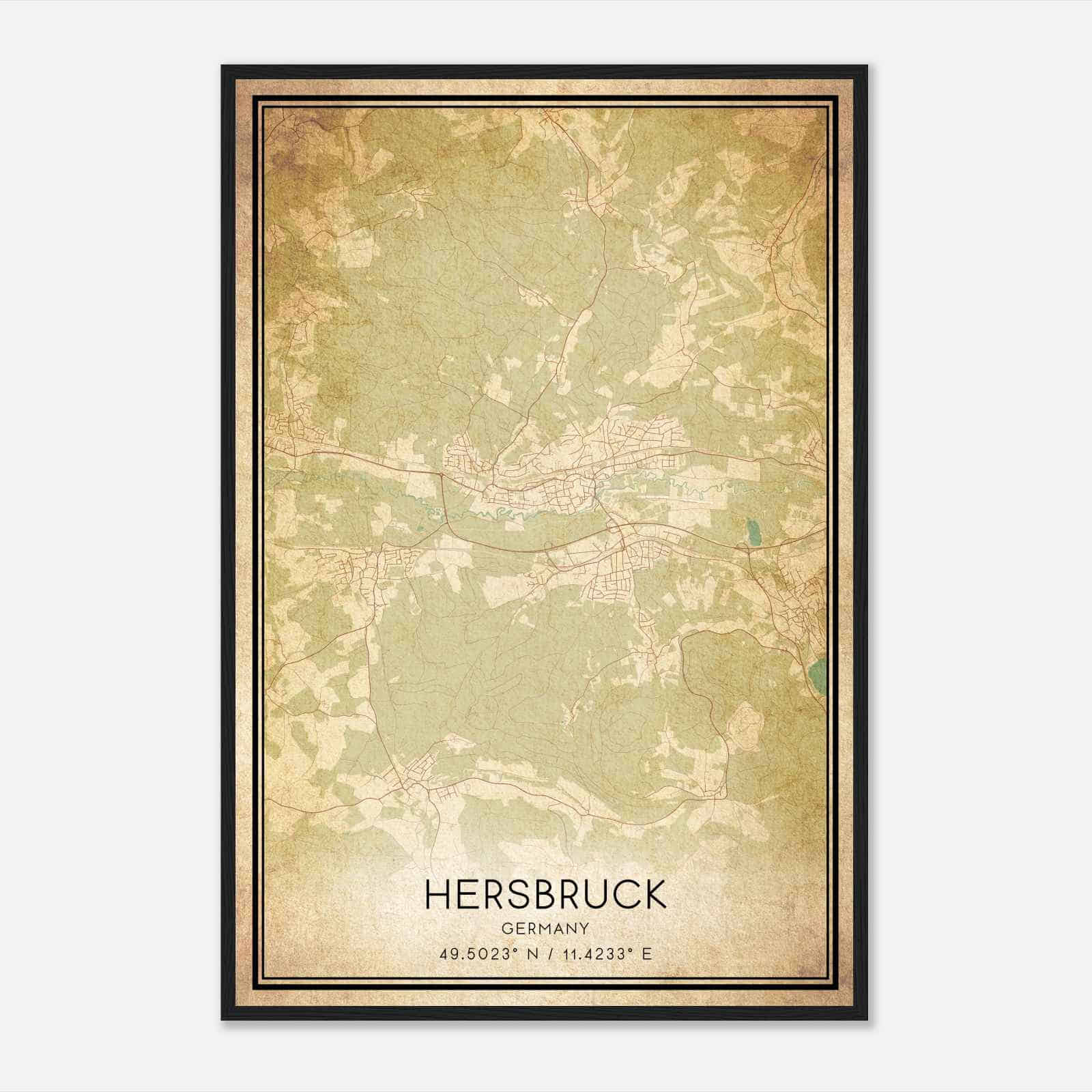 Vintage Hersbruck Germany Map Poster, Hersbruck City Road Wall Art Print