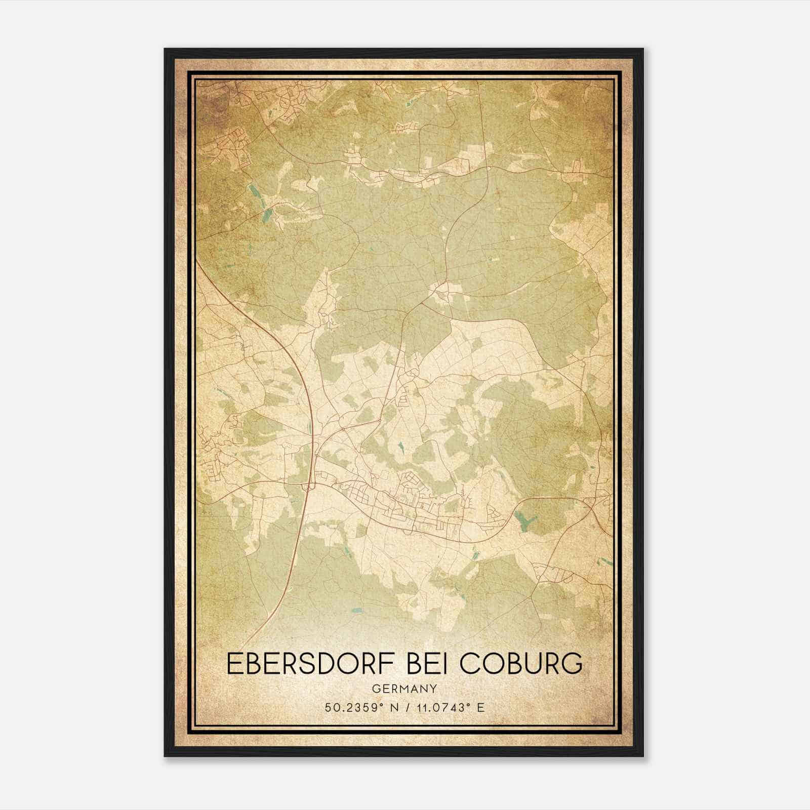 Vintage Ebersdorf bei Coburg Germany Map Poster, Ebersdorf bei Coburg City Road Wall Art Print