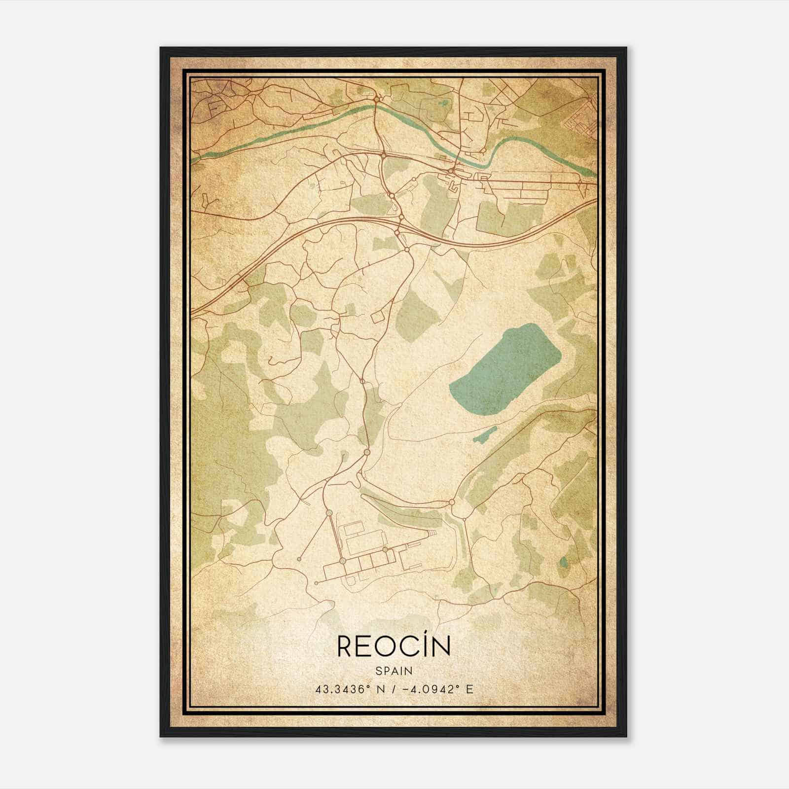 Vintage Reocin Spain Map Poster, Reocin City Road Wall Art Print Vintage Reocin Spain Map Poster, Reocin City Road Wall Art Print