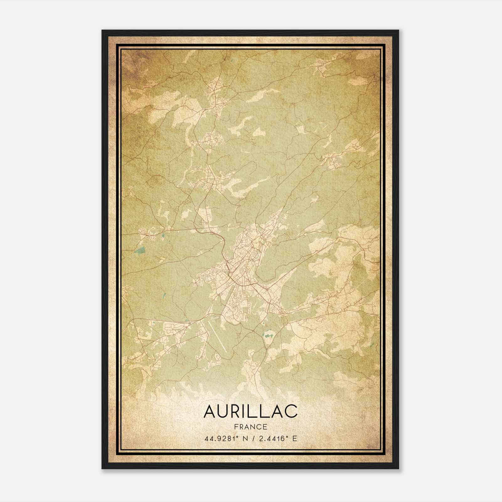Vintage Aurillac France Map Poster, Aurillac City Road Wall Art Print
