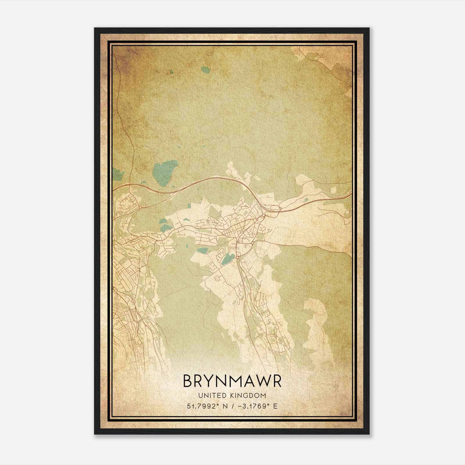 Vintage Brynmawr United Kingdom Map Poster, Brynmawr City Road Wall Art Print