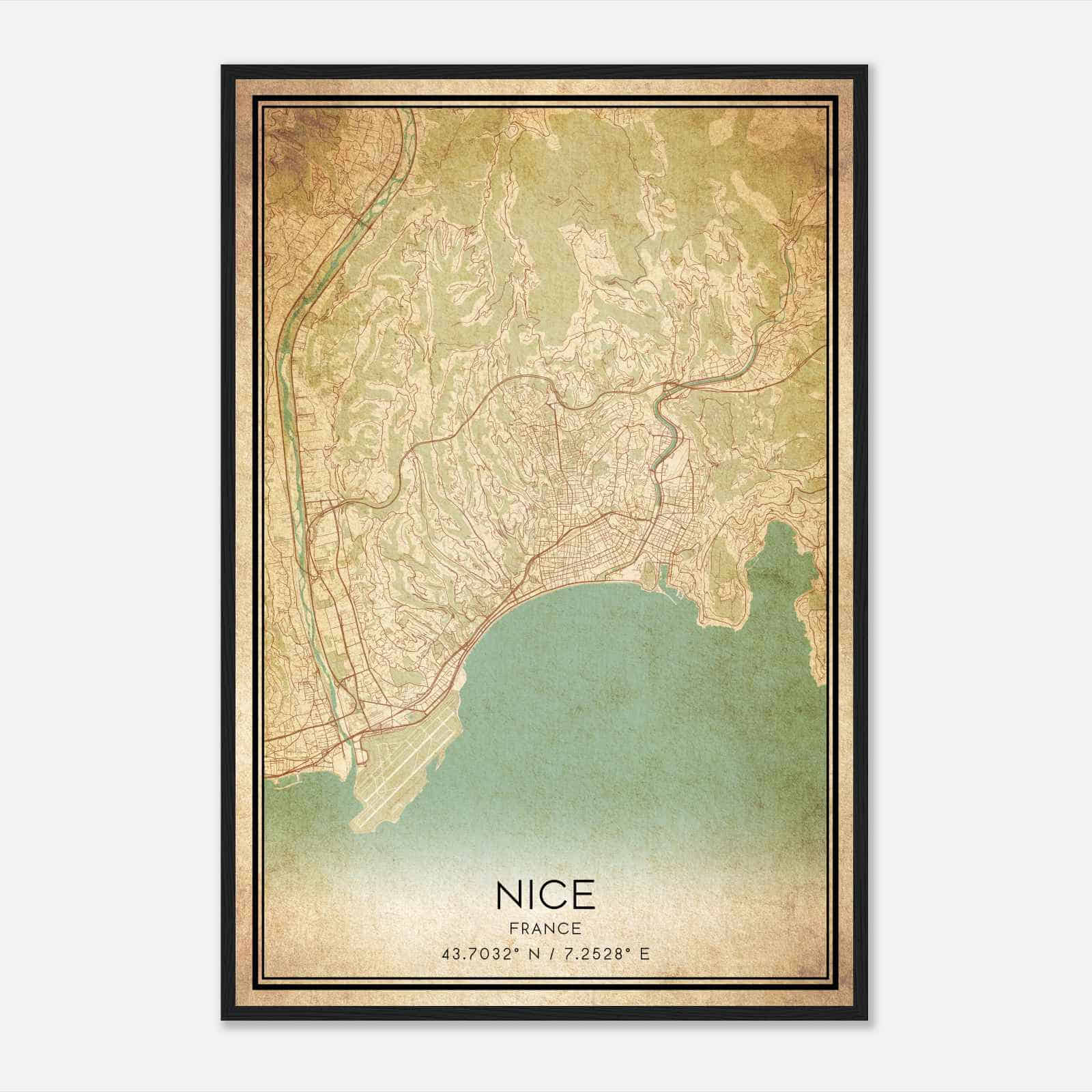 Vintage Nice France Map Poster, Nice City Road Wall Art Print