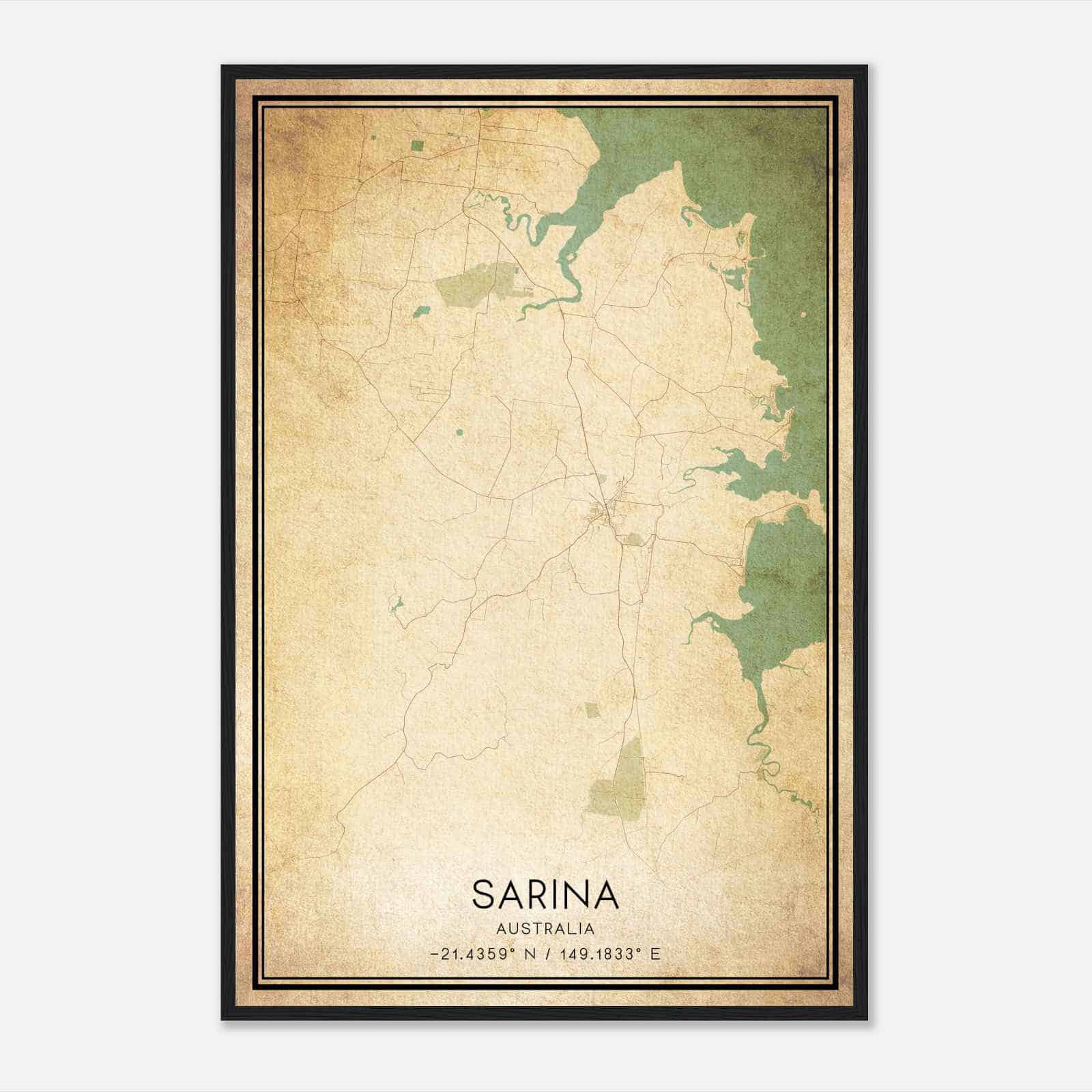 Vintage Sarina Australia Map Poster, Sarina City Road Wall Art Print